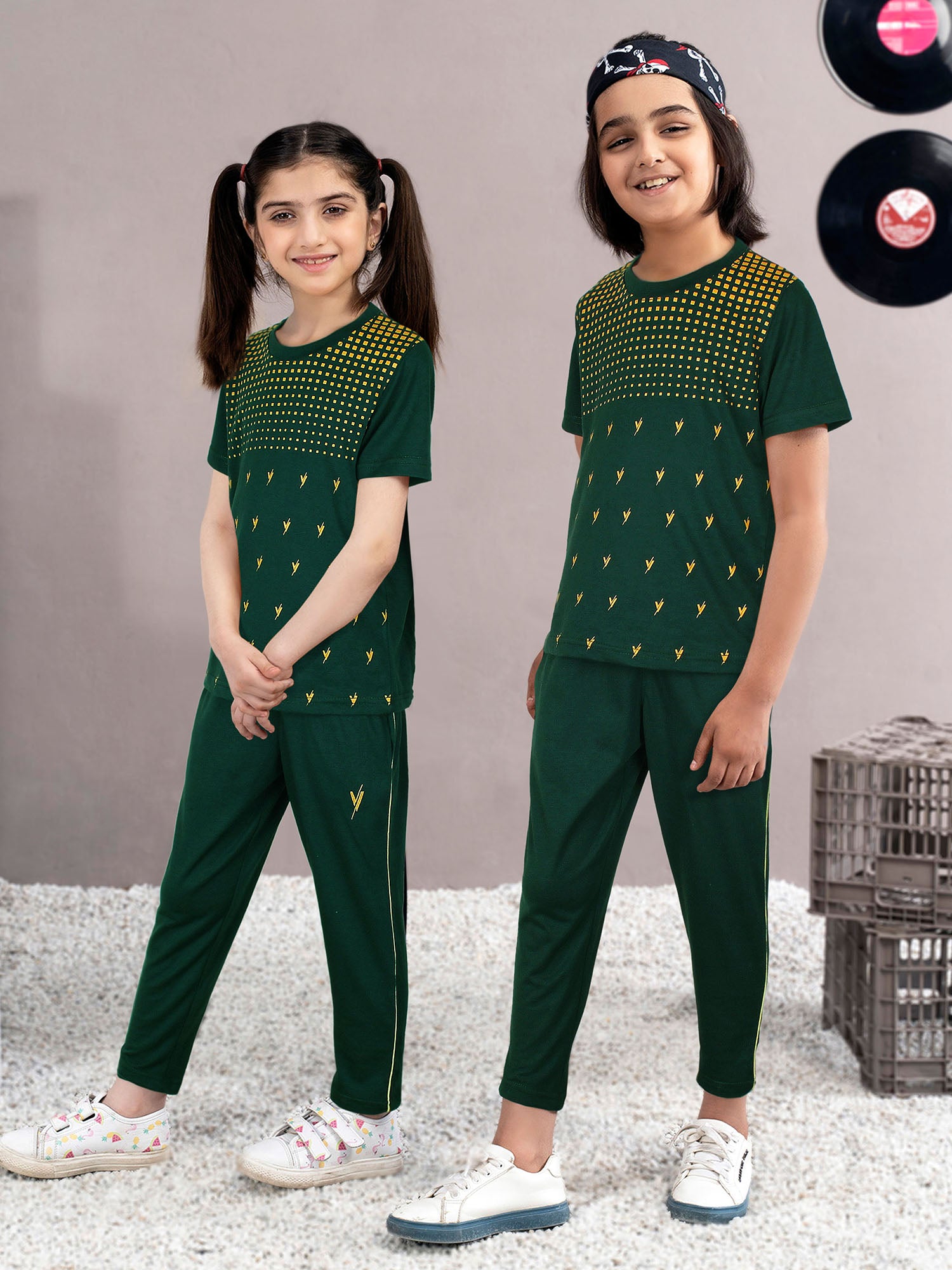 Tracksuit For Boys & Girls Single Jersey Fabric VBTS-22A Green