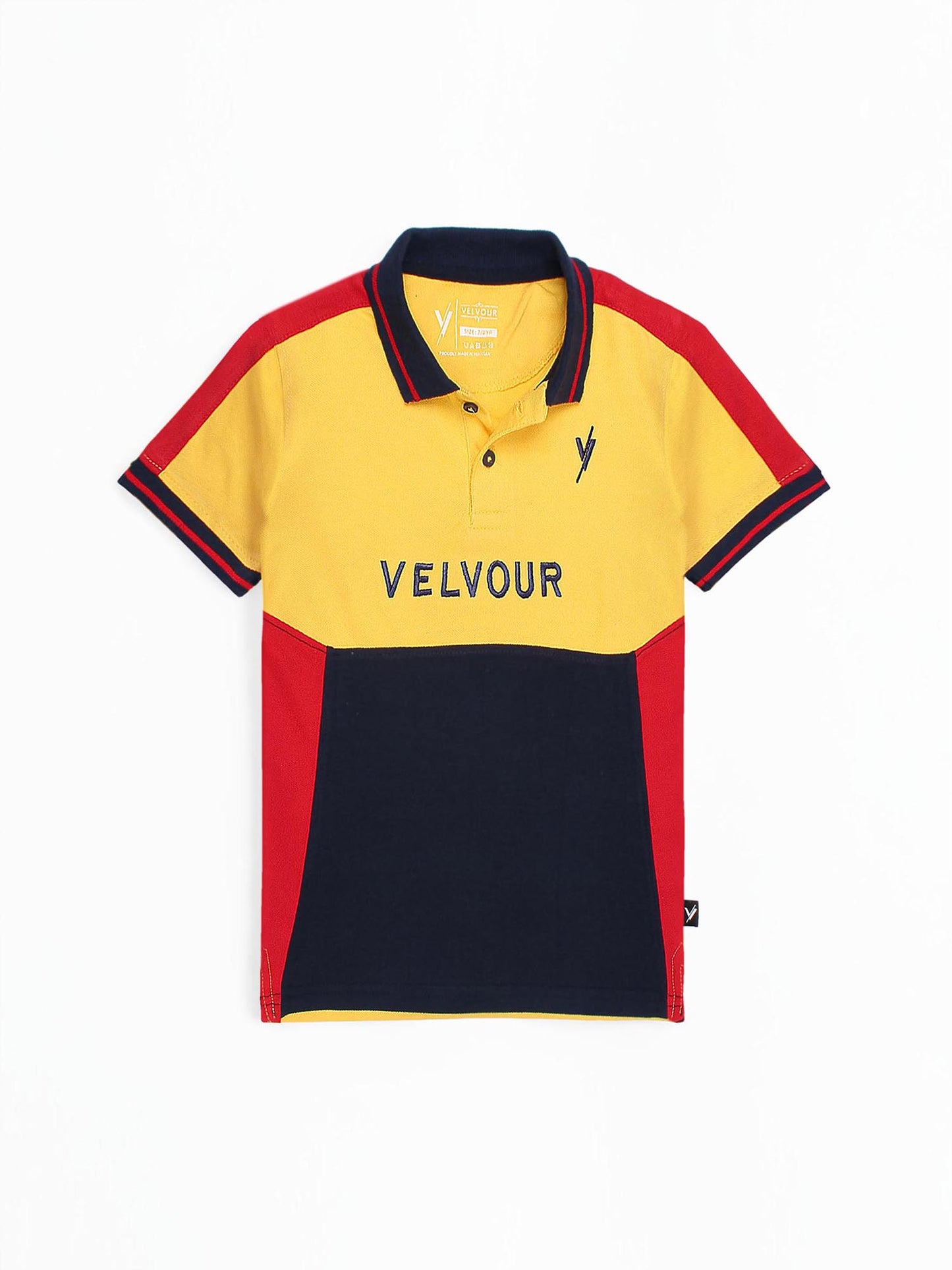 Tipping Collar Boys Polo Shirt Velvour Embroidered Yellow And Navy