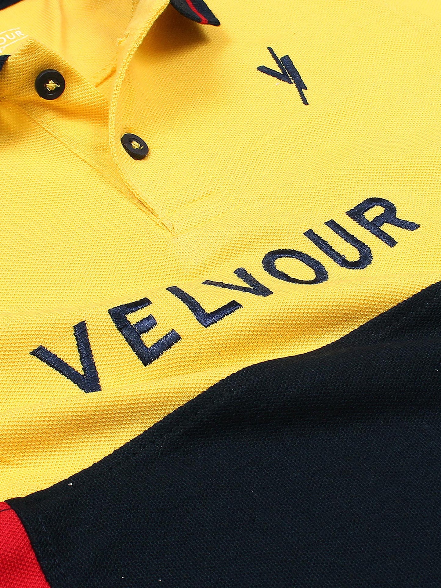 Tipping Collar Boys Polo Shirt Velvour Embroidered Yellow And Navy