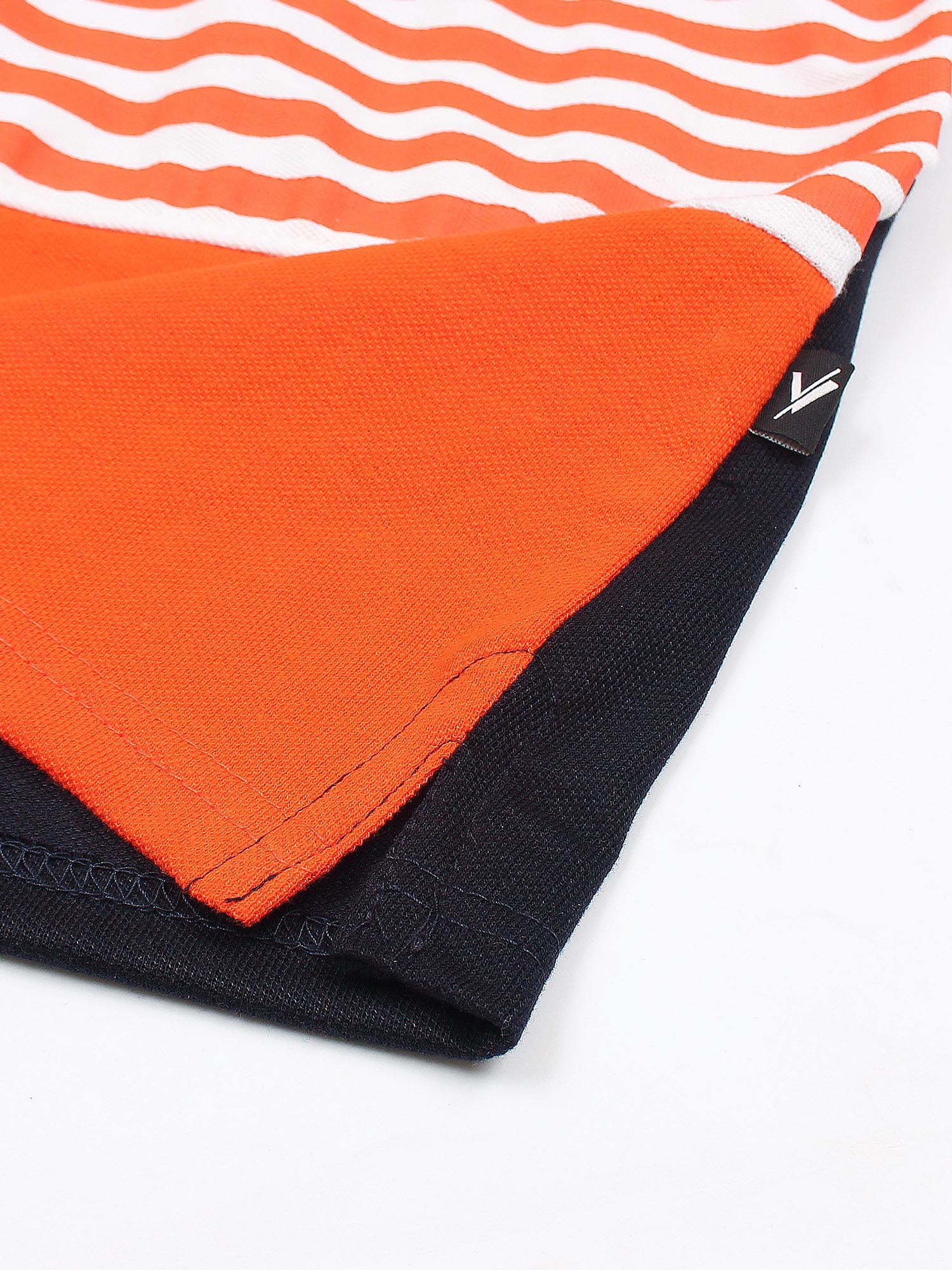 Tipping Collar Boys Polo Shirt Velvour Embroidered Navy With Orange stripe