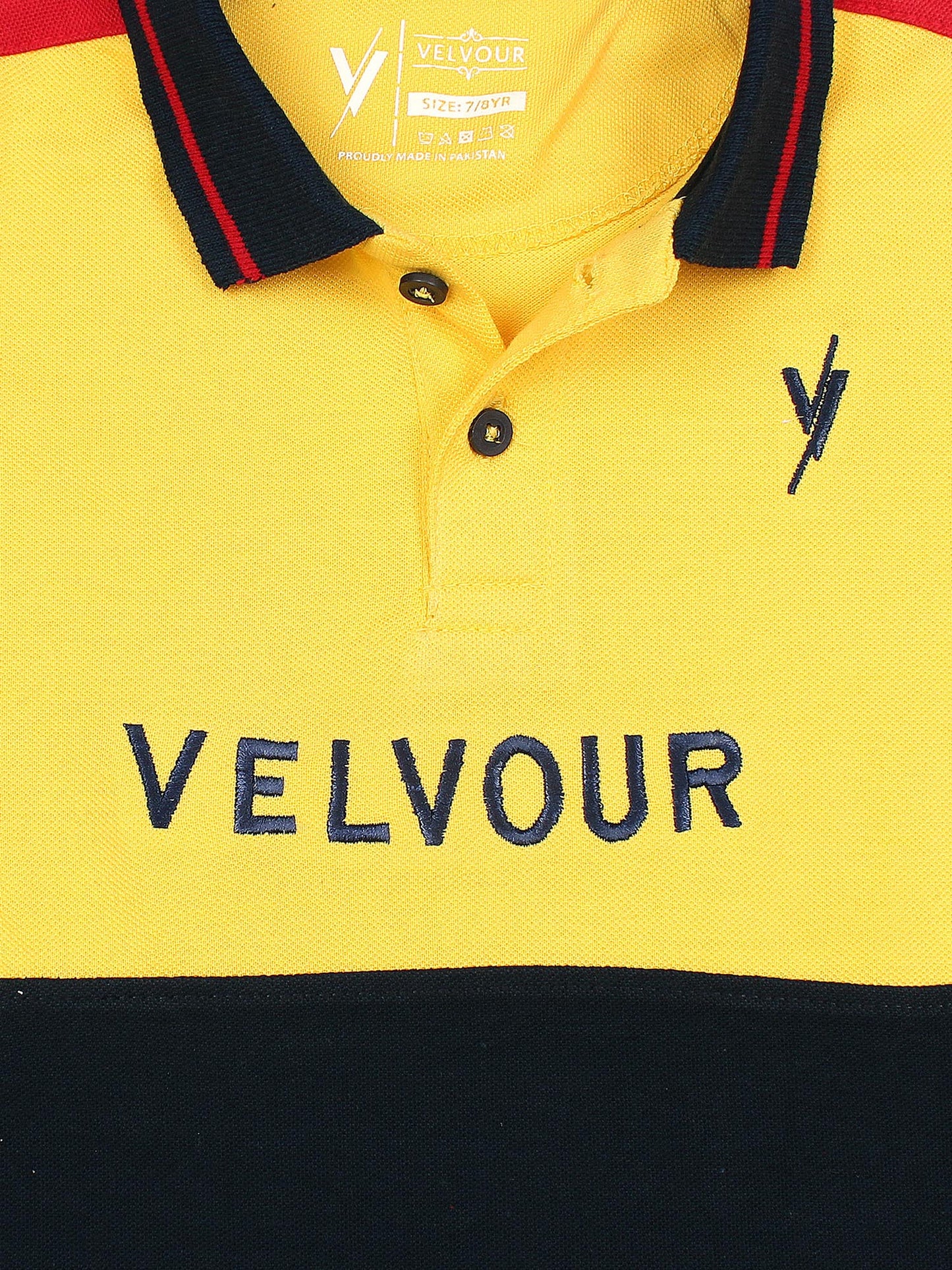 Tipping Collar Boys Polo Shirt Velvour Embroidered Yellow And Navy