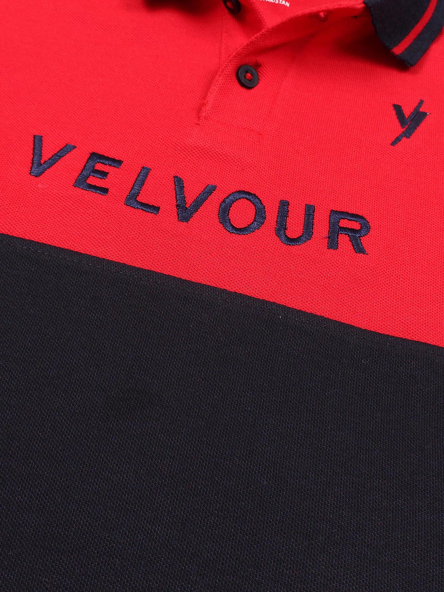 Tipping Collar Boys Polo Shirt Velvour Embroidered Red And Navy