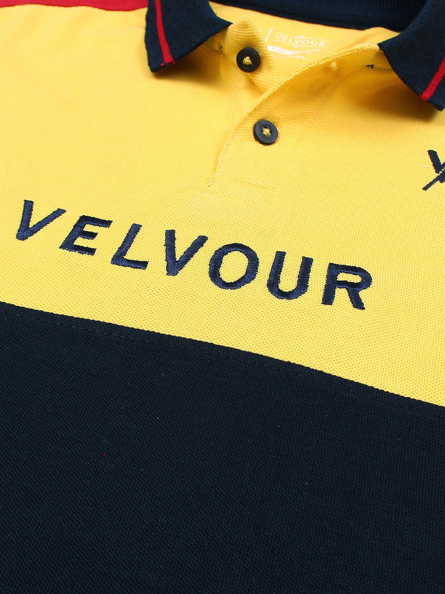 Tipping Collar Boys Polo Shirt Velvour Embroidered Yellow And Navy