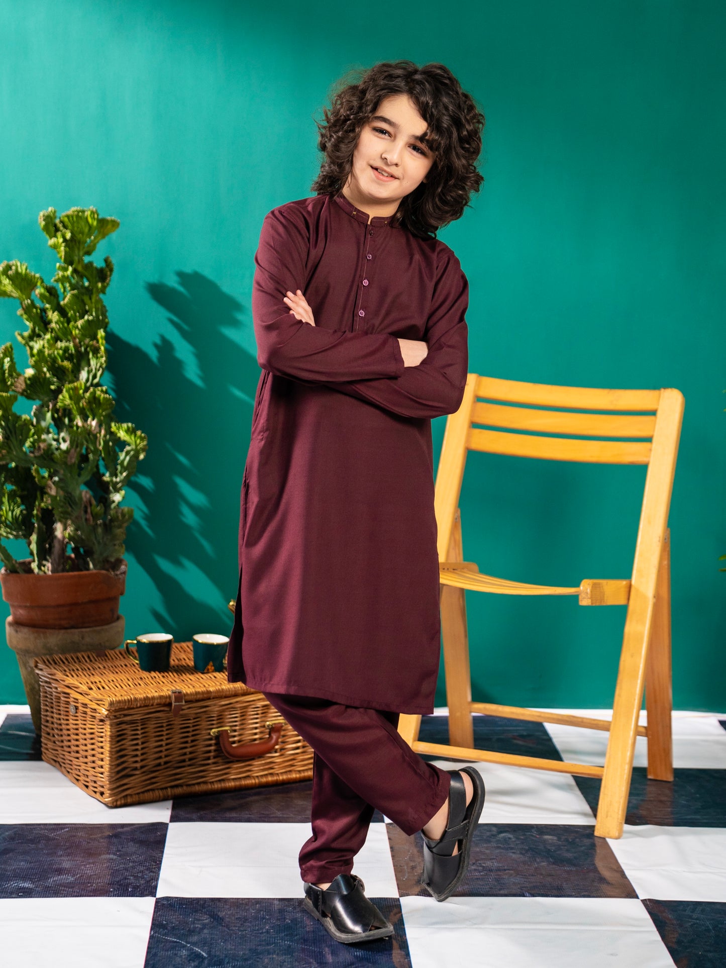Boys Kurta Trouser Suit 2Pc Brown VB179-A