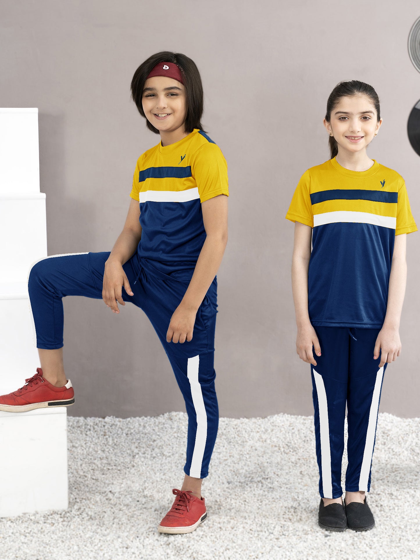 Tracksuit For Boys & Girls Poly athletic Fabric ART #VST55-C Mustard & Navy Blue