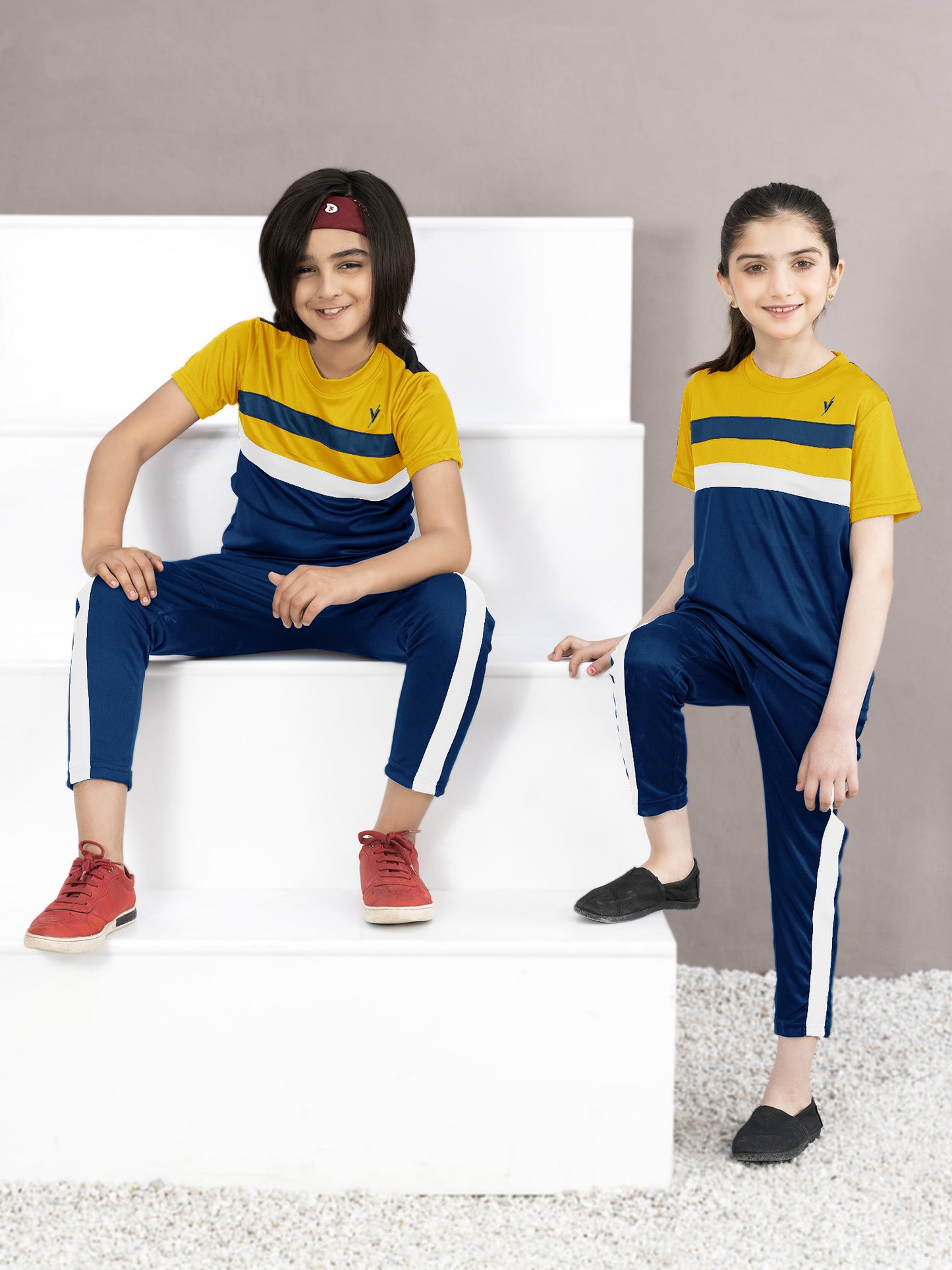 Tracksuit For Boys & Girls Poly athletic Fabric ART #VST55-C Mustard & Navy Blue