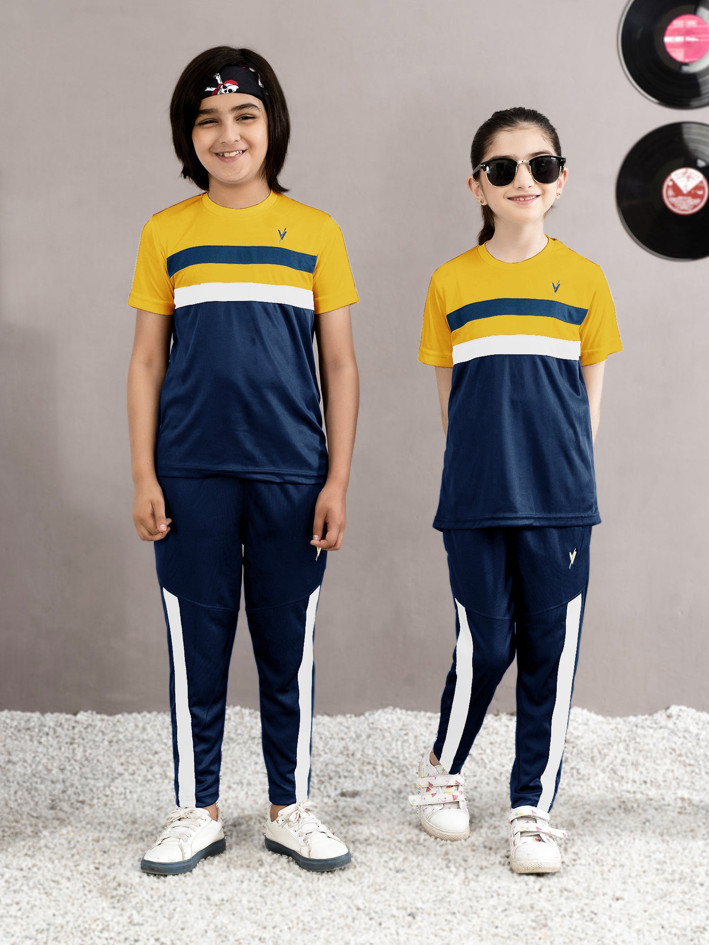 Tracksuit For Boys & Girls Poly athletic Fabric ART #VST55-C Mustard & Navy Blue