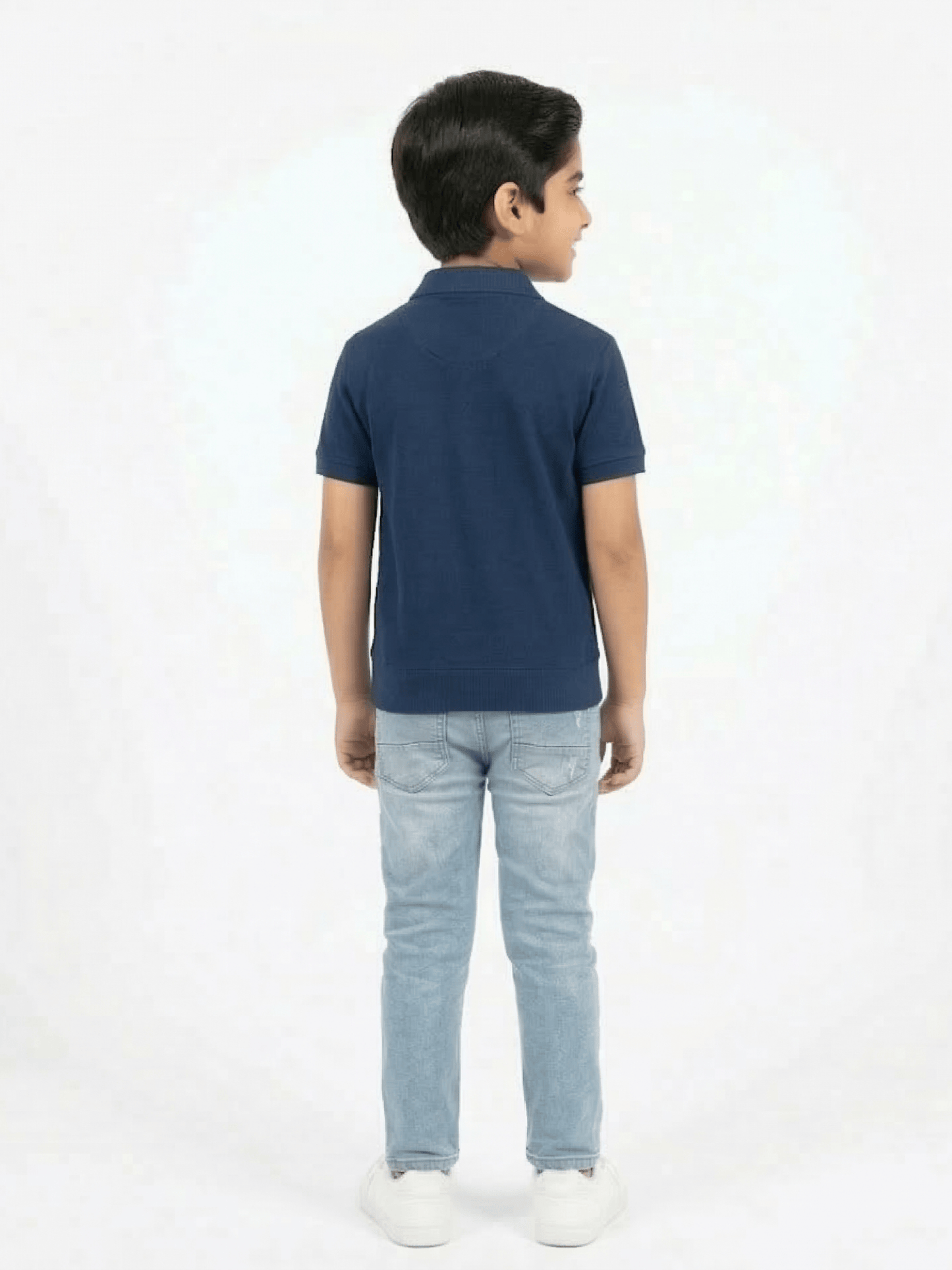 Boys Navy Striped Zip Polo Shirt VP23-A