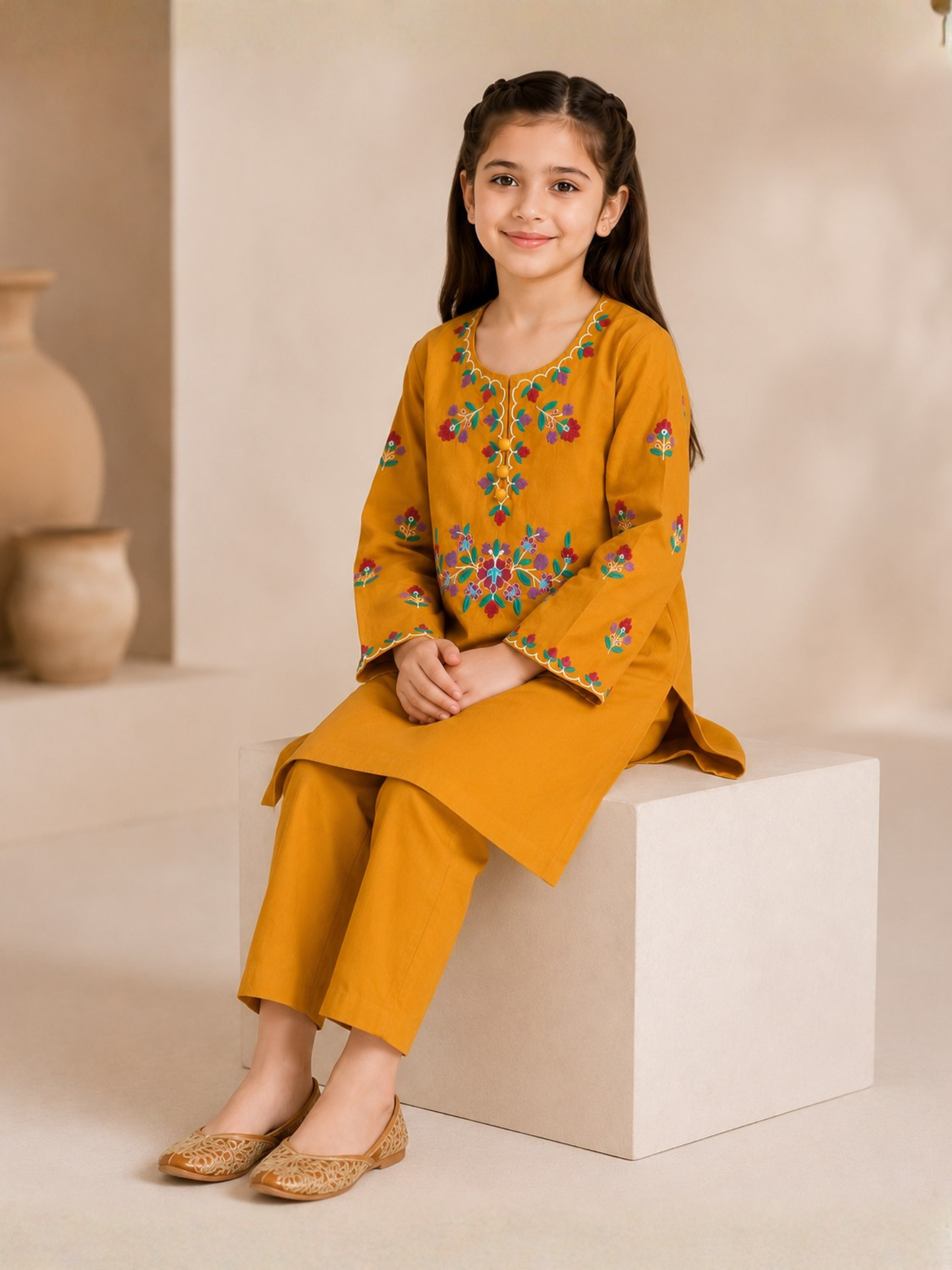 Embroidered Girls Summer 2Pcs Suit VG223-A
