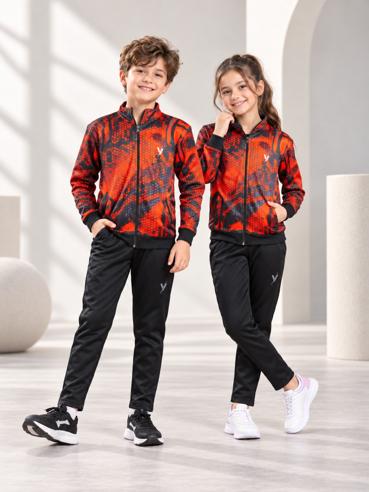 Mock Neck Tracksuit For Boys & Girls, Fleece #VWT35-A