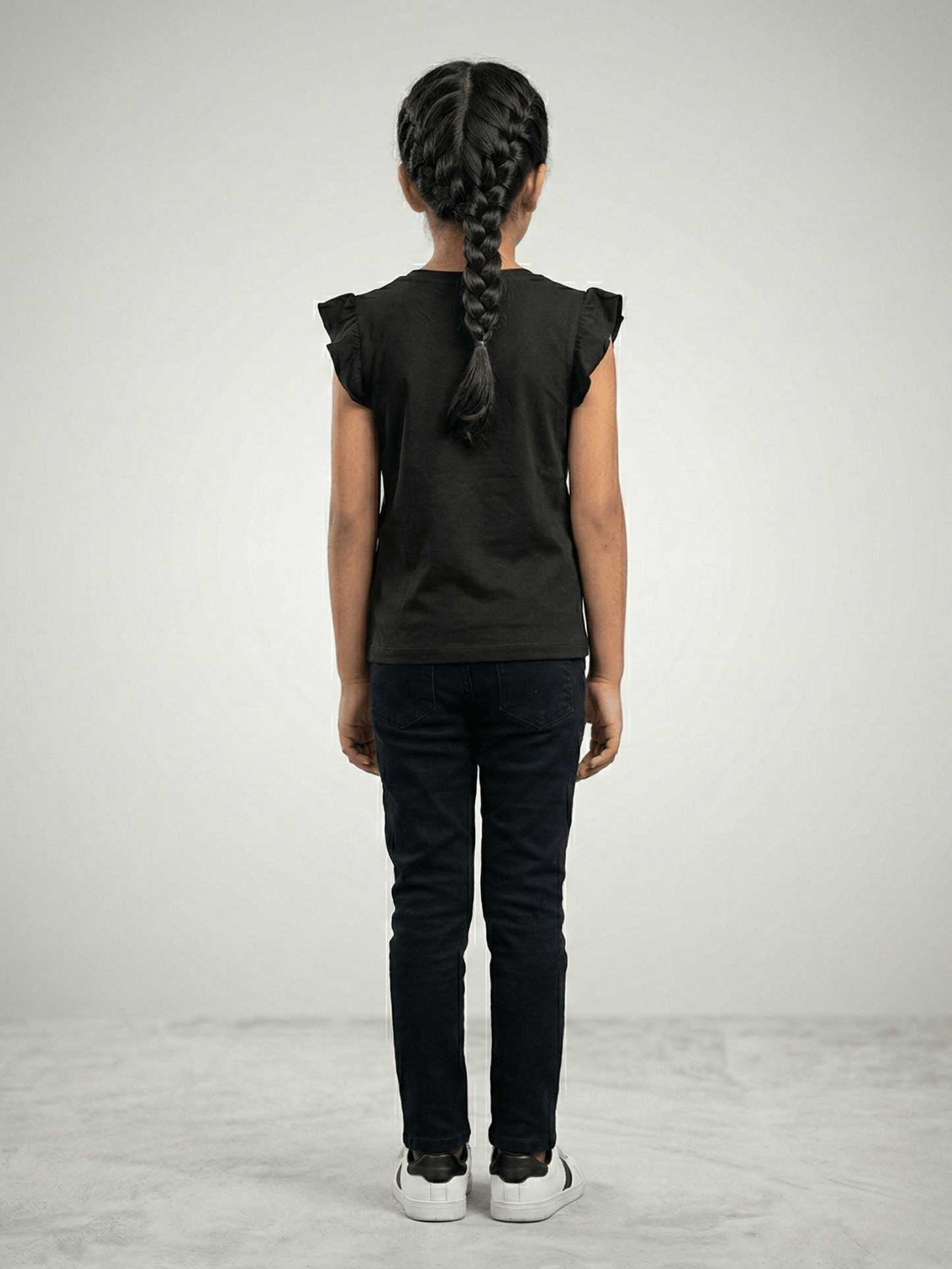 Girls Black Butterfly Heart Ruffle Sleeve T-Shirt VG193-A