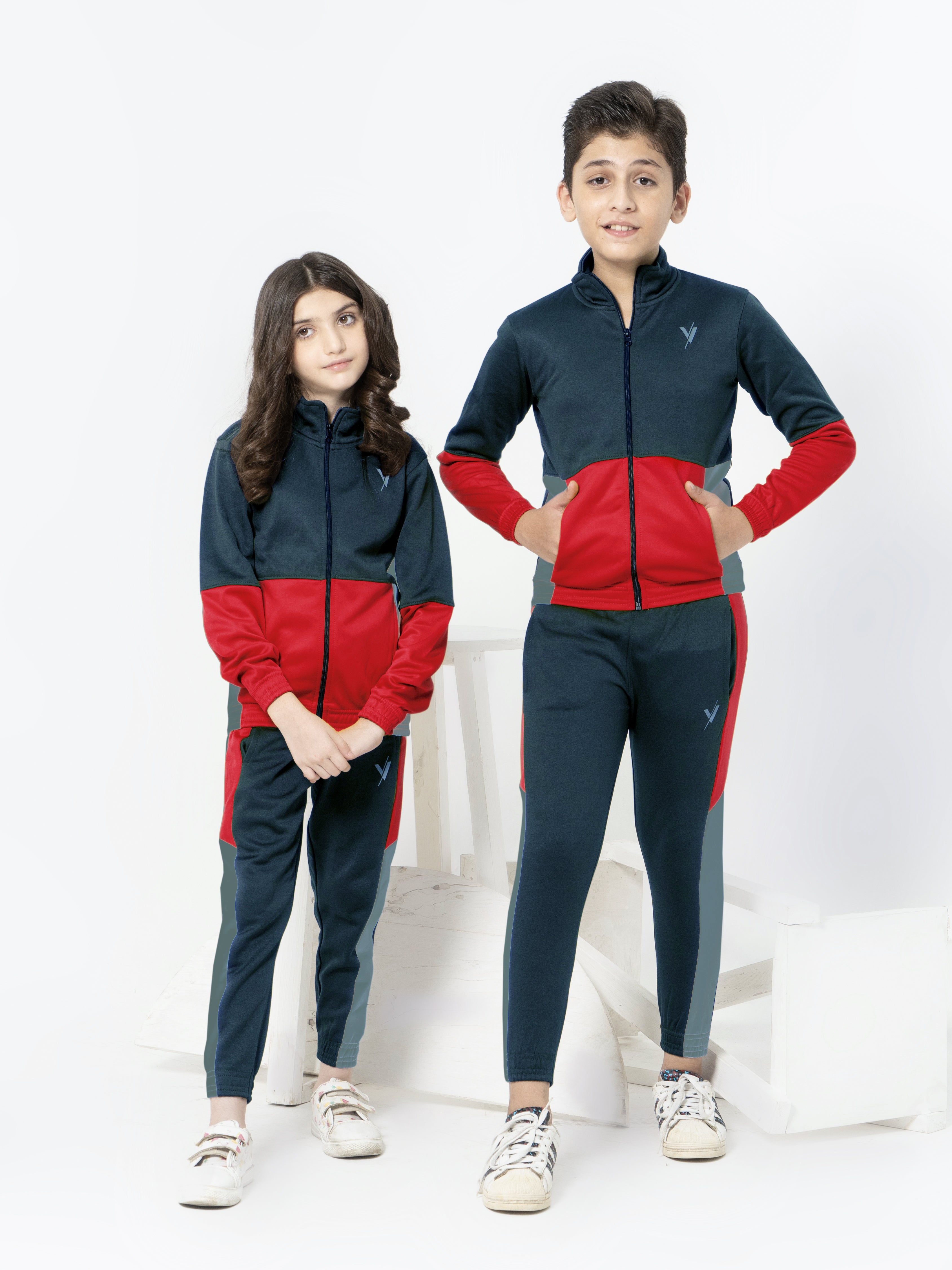 Mock Neck Tracksuit For Boys & Girls, Poly Athletic Fleece #VWT010-C