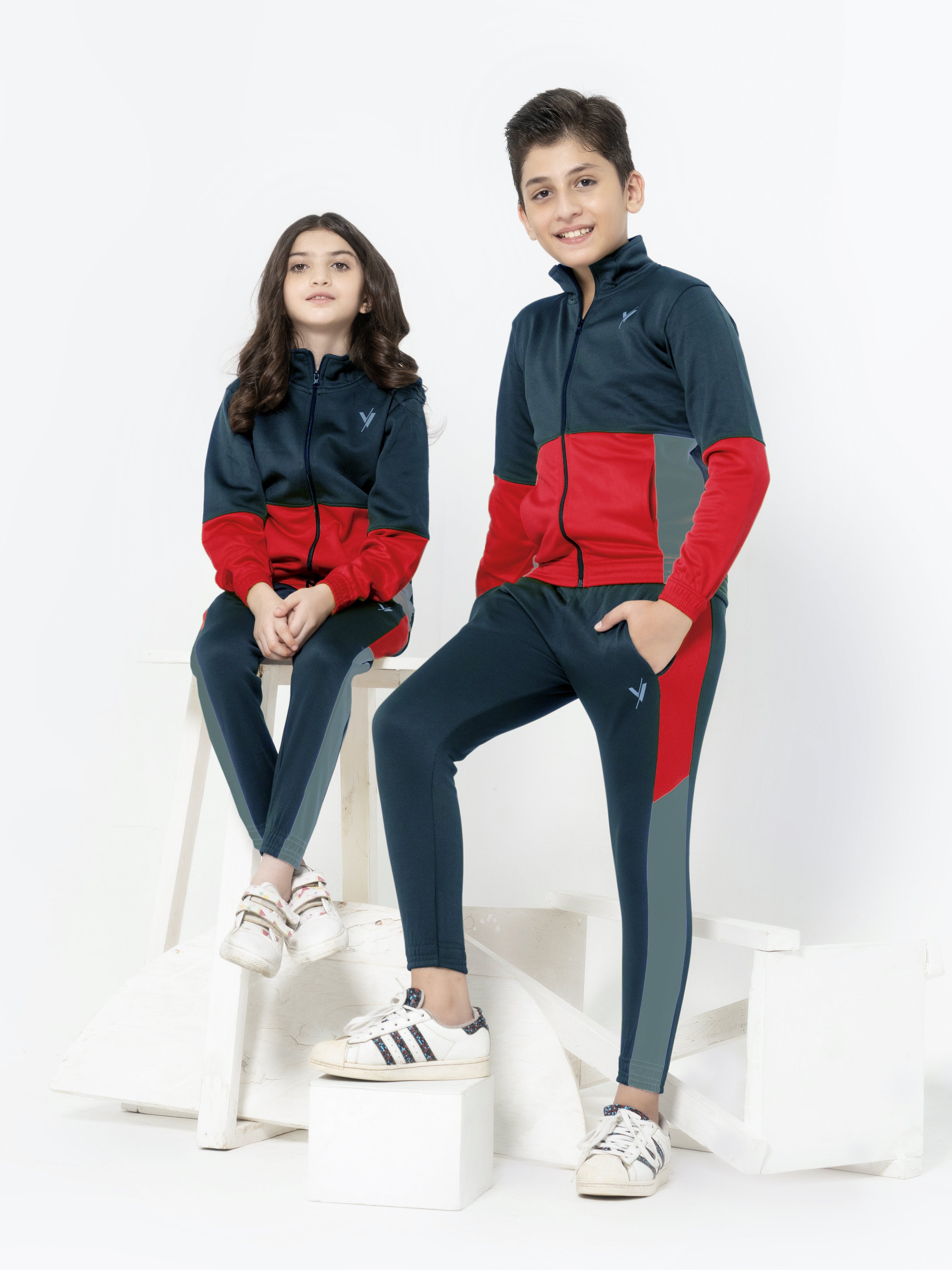 Mock Neck Tracksuit For Boys & Girls, Poly Athletic Fleece #VWT010-C