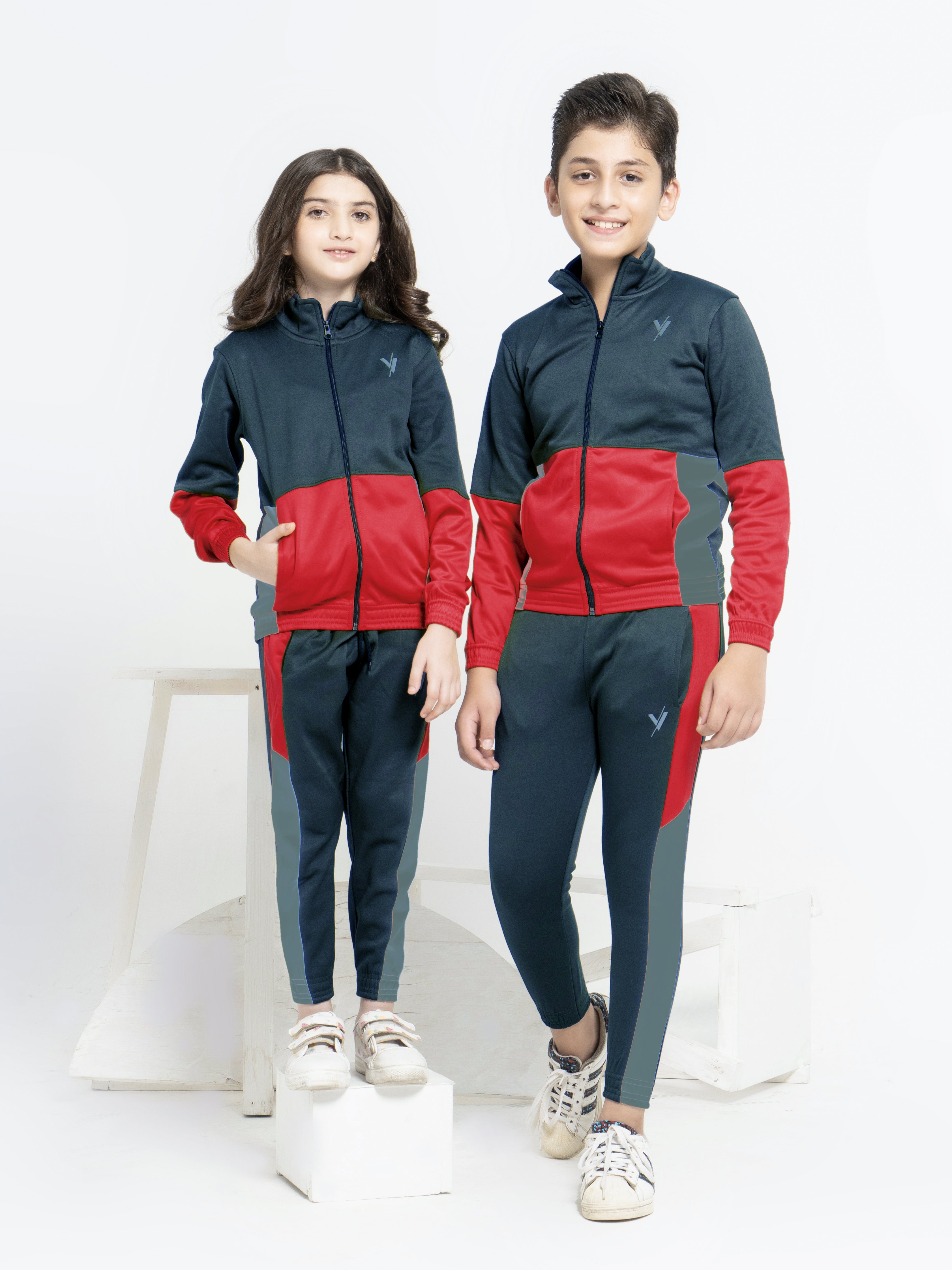 Mock Neck Tracksuit For Boys & Girls, Poly Athletic Fleece #VWT010-C