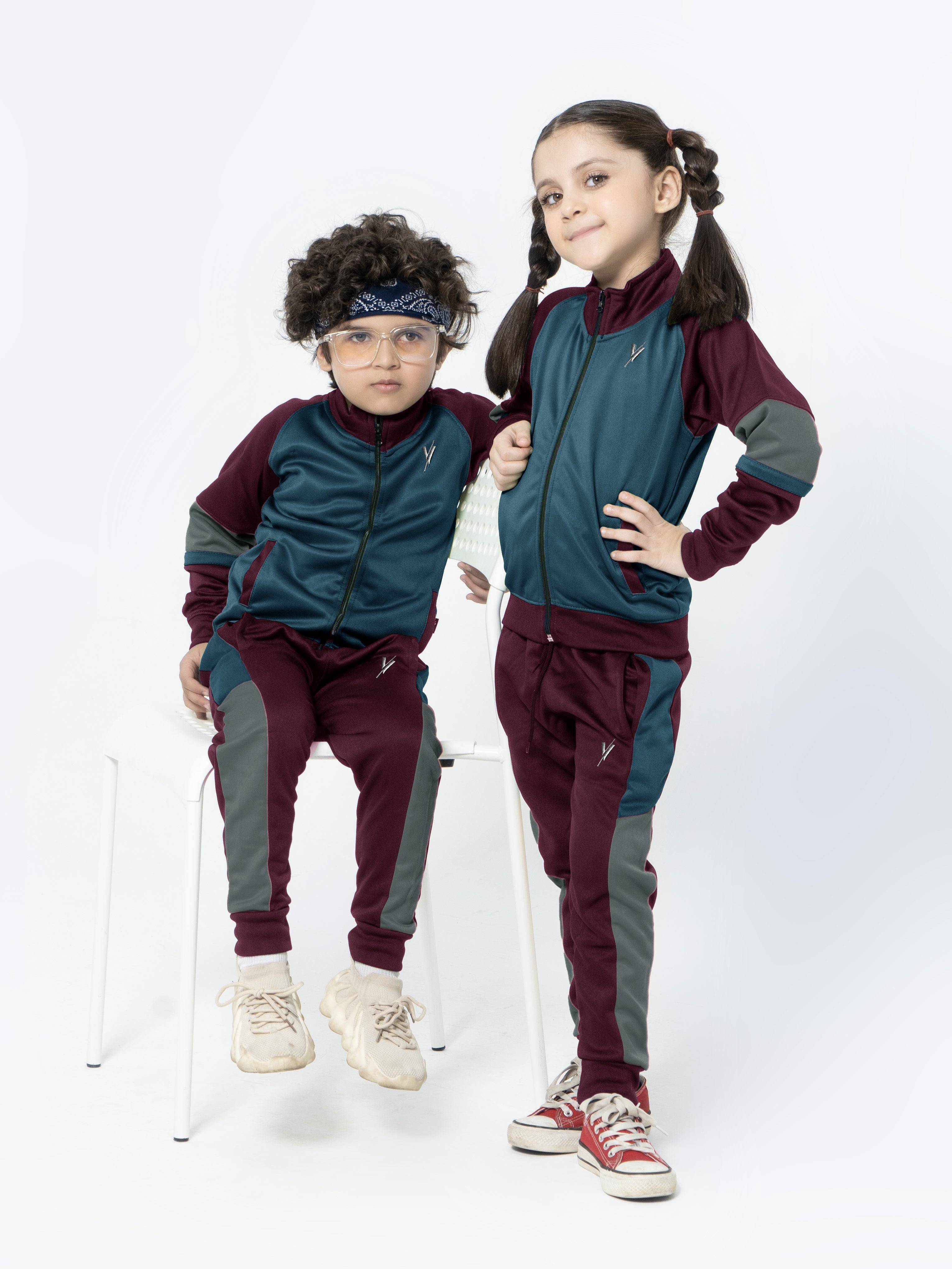 Mock Neck Tracksuit For Boys & Girls, Poly Athletic Fleece #VWT07-B