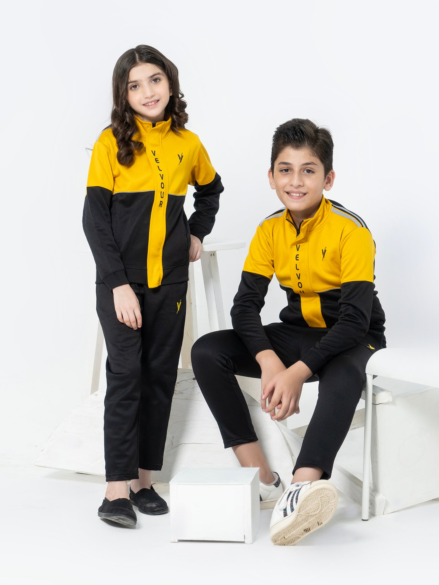 Mock Neck Tracksuit For Boys & Girls, Poly Athletic Fleece #VWT02-B