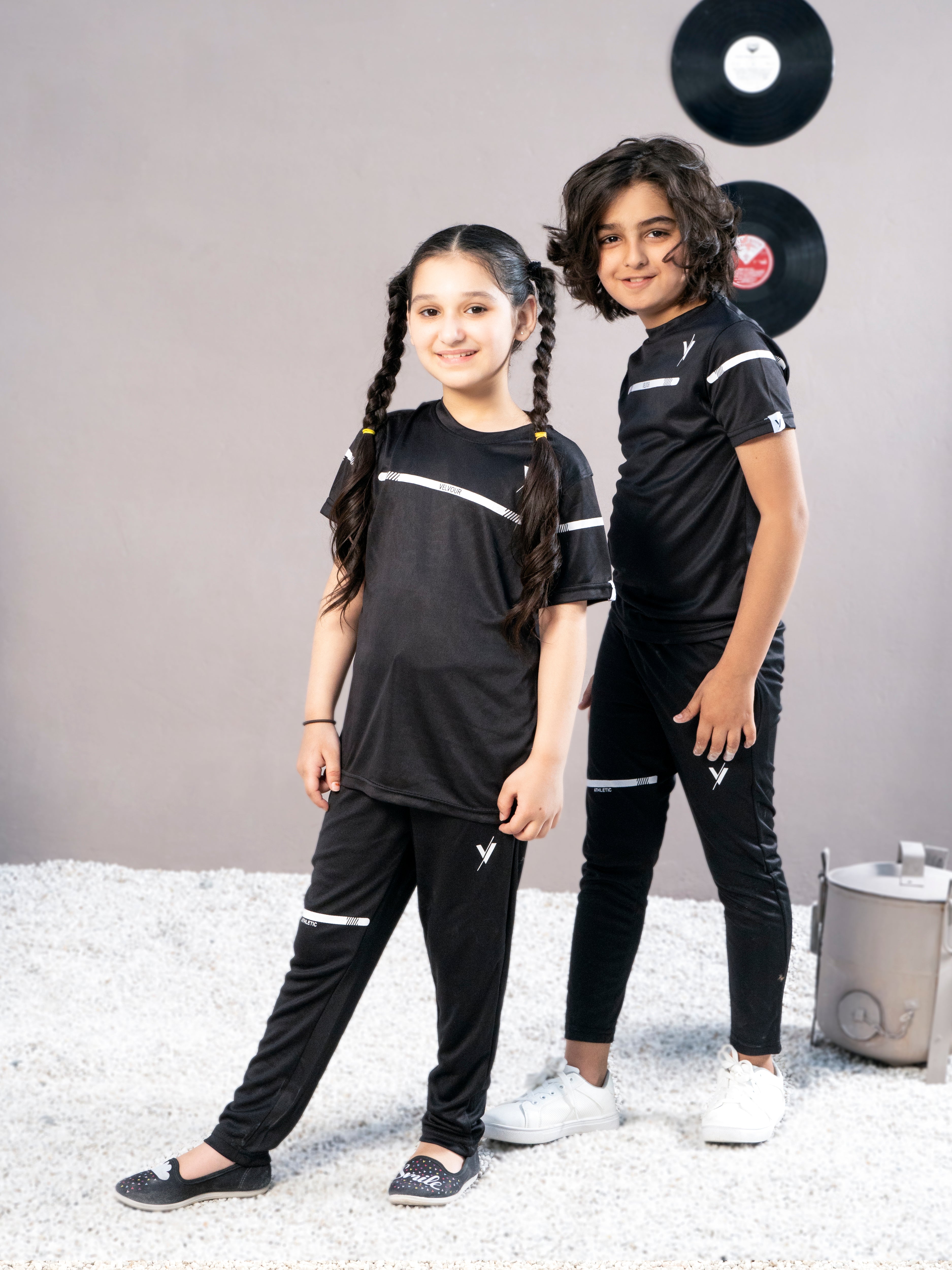 Tracksuit For Boys & Girls Poly athletic Fabric VBTS010-A Black