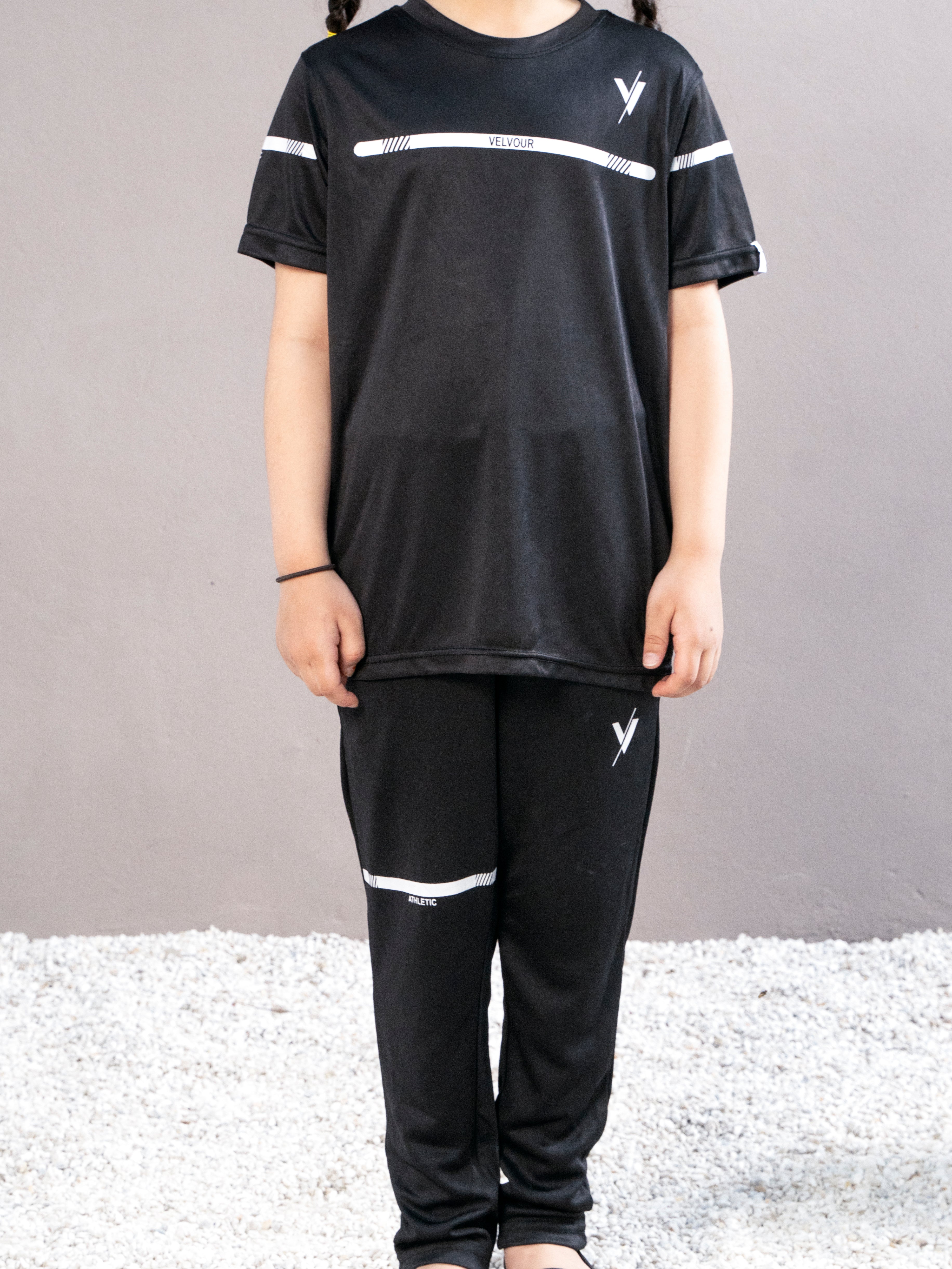 Tracksuit For Boys & Girls Poly athletic Fabric VBTS010-A Black