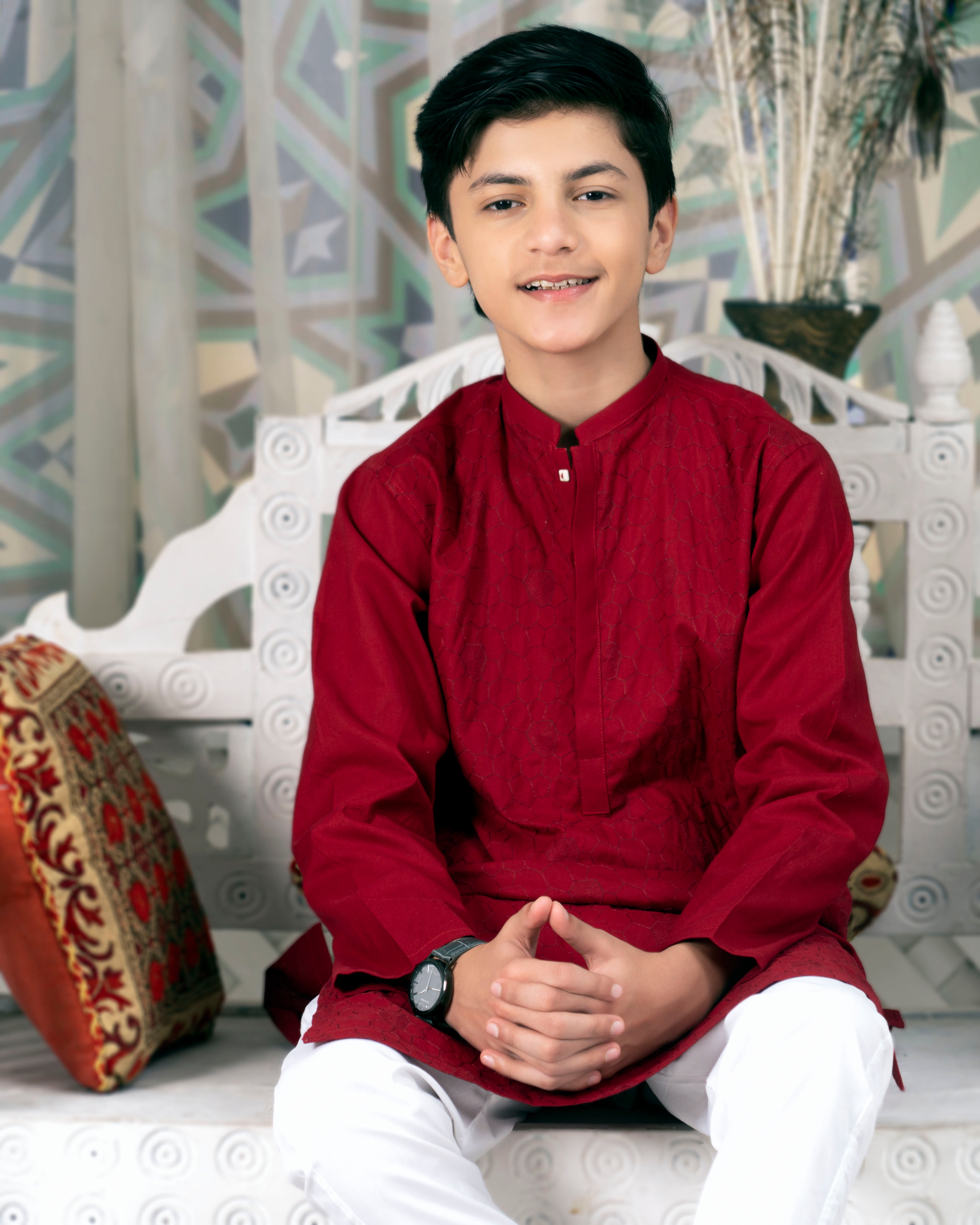 Boys Embroidered Kurta ART VB143 Barn Red