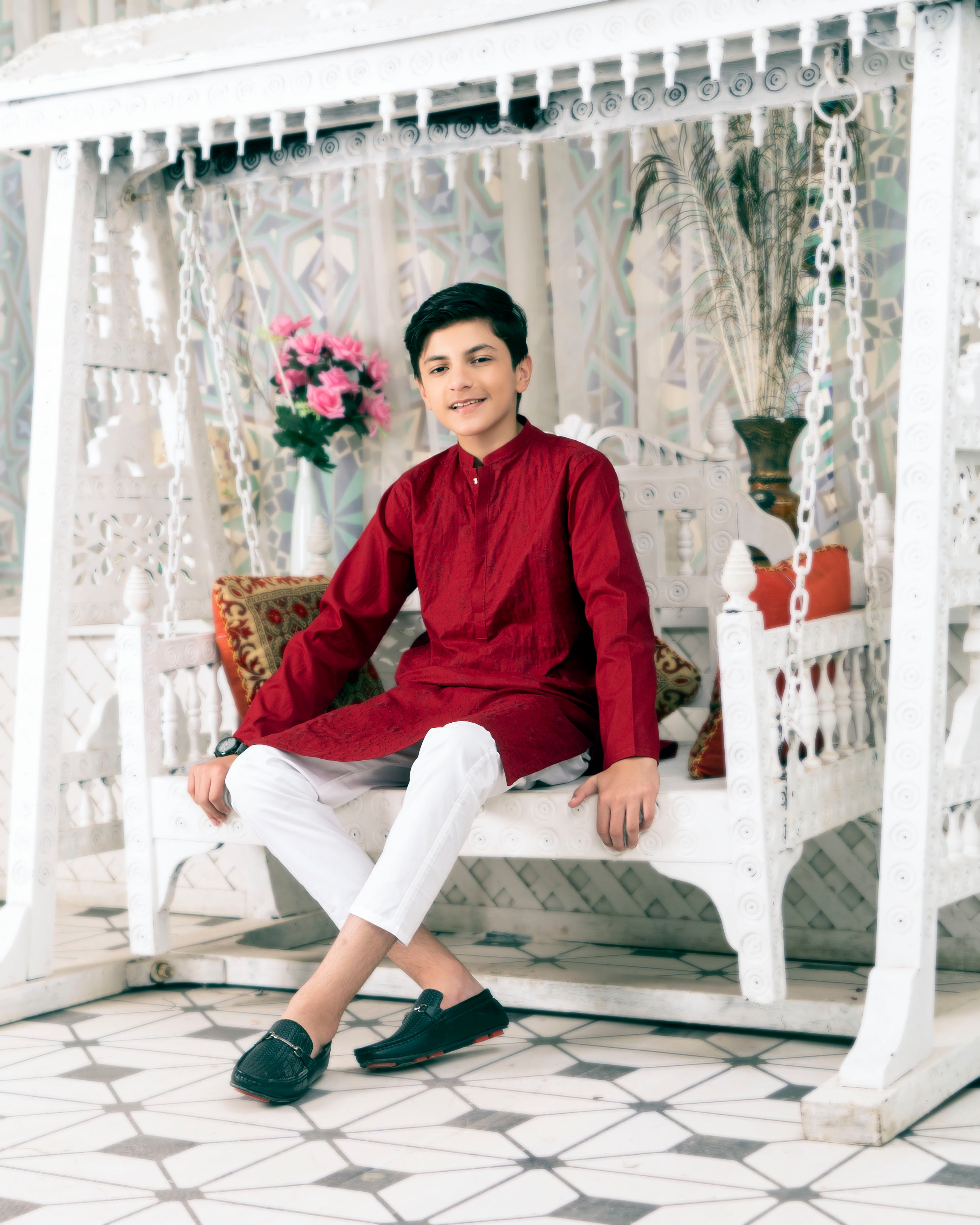 Boys Embroidered Kurta ART VB143 Barn Red