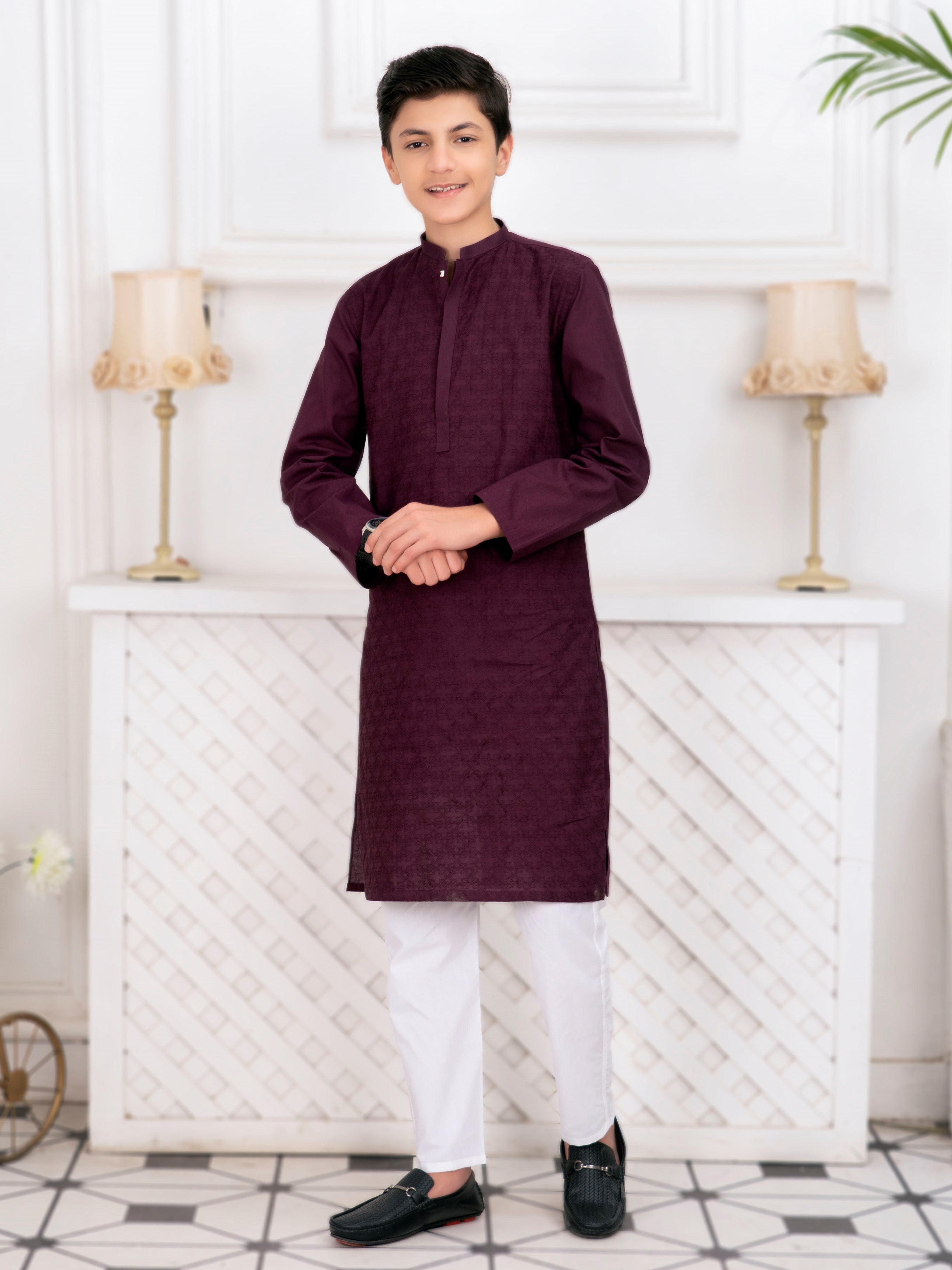 Boys Embroidered Kurta ART VB137 Maroon