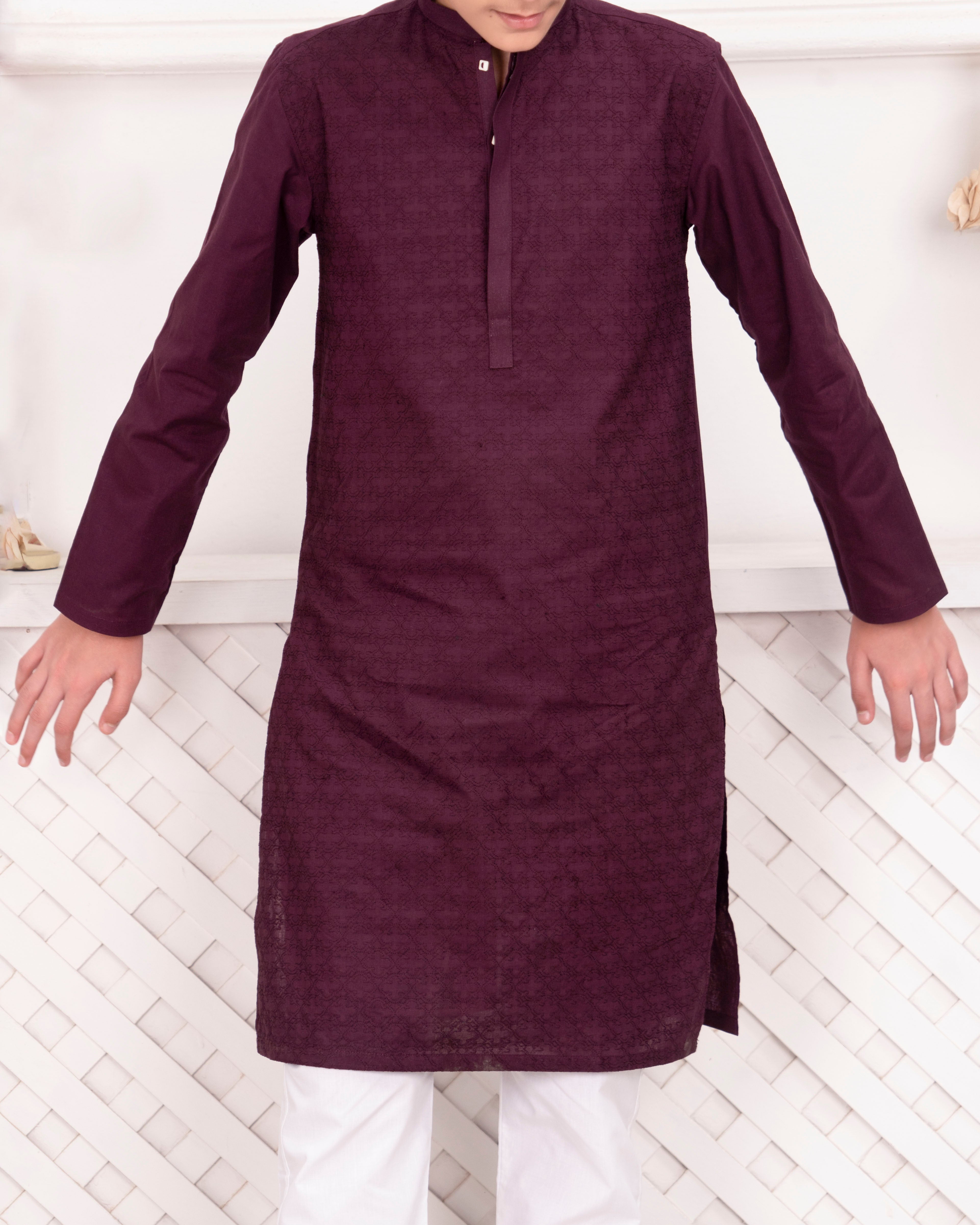 Boys Embroidered Kurta ART VB137 Maroon