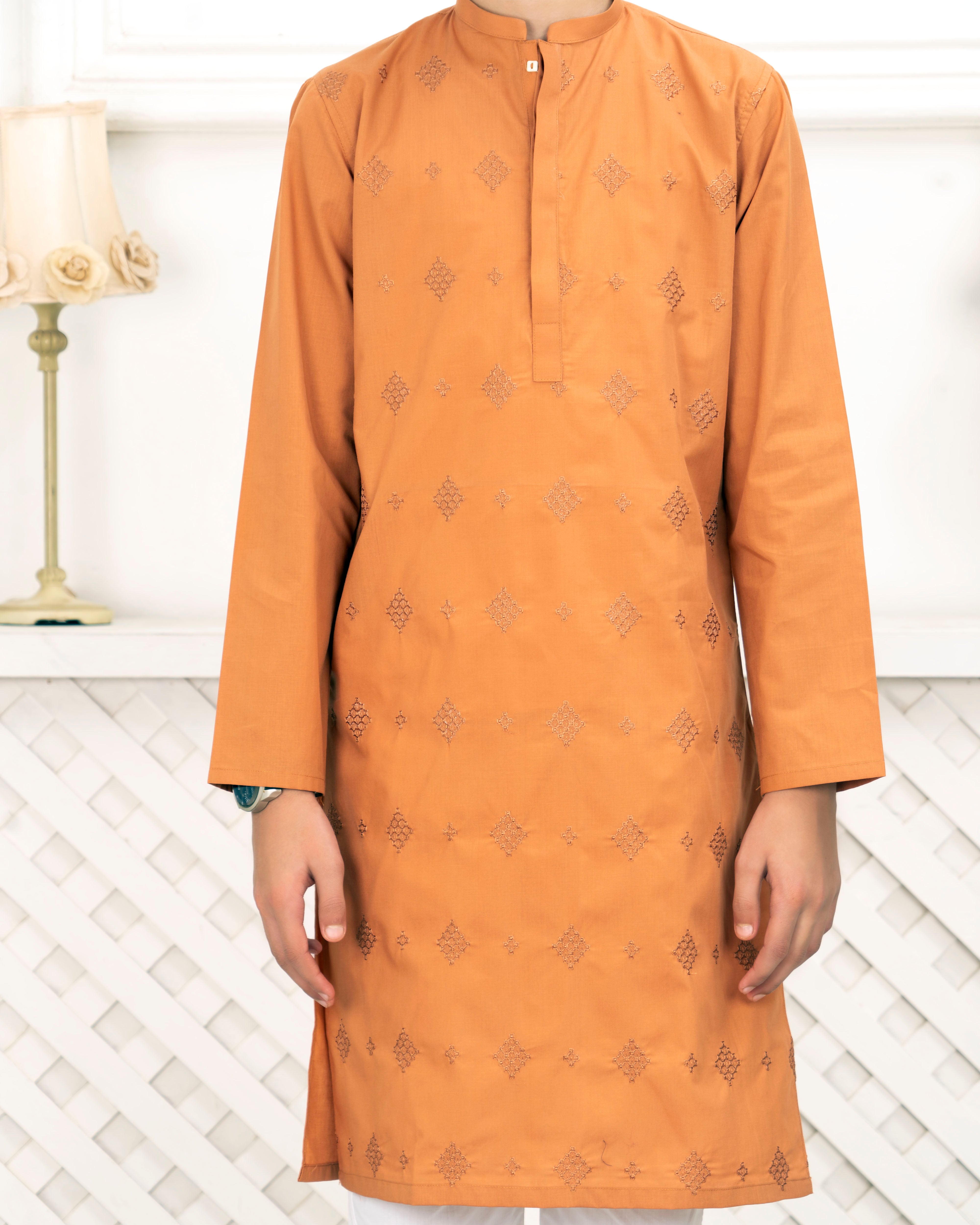 Boys Embroidered Kurta ART VB136 Tawny