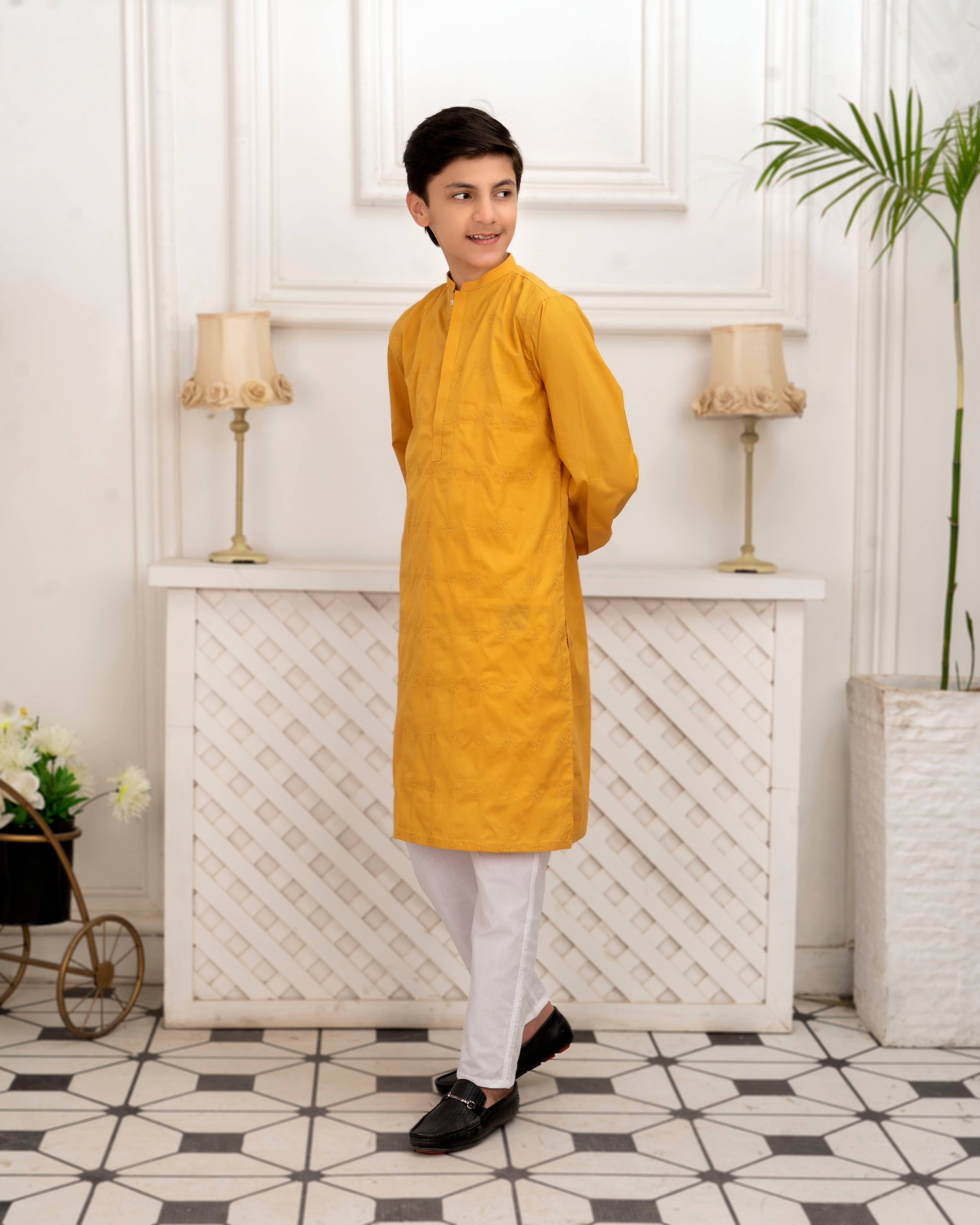 Boys Embroidered Kurta ART VB140 Mango Yellow