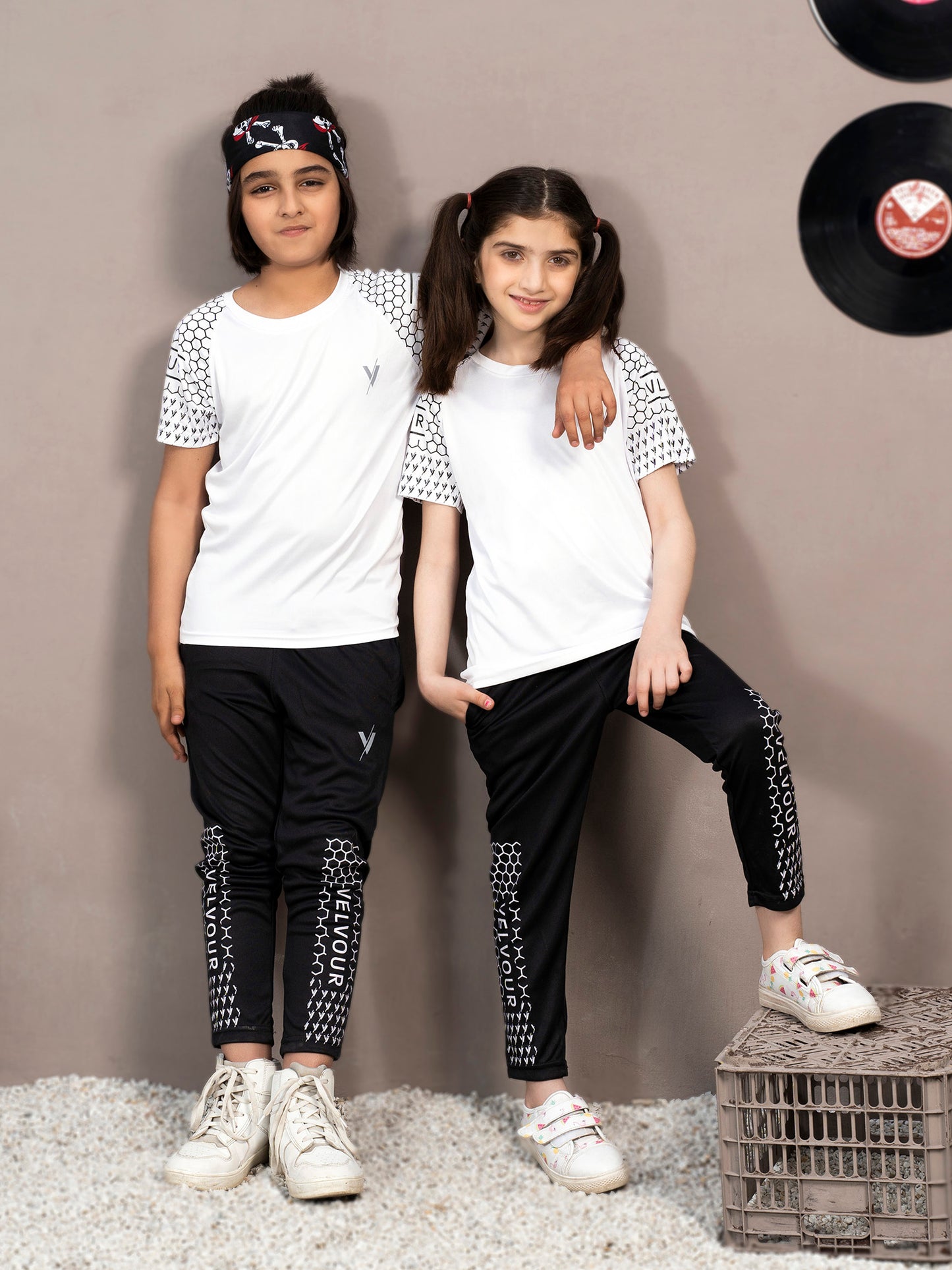 Tracksuit For Boys & Girls Poly athletic Fabric ART #VBTS09-C White
