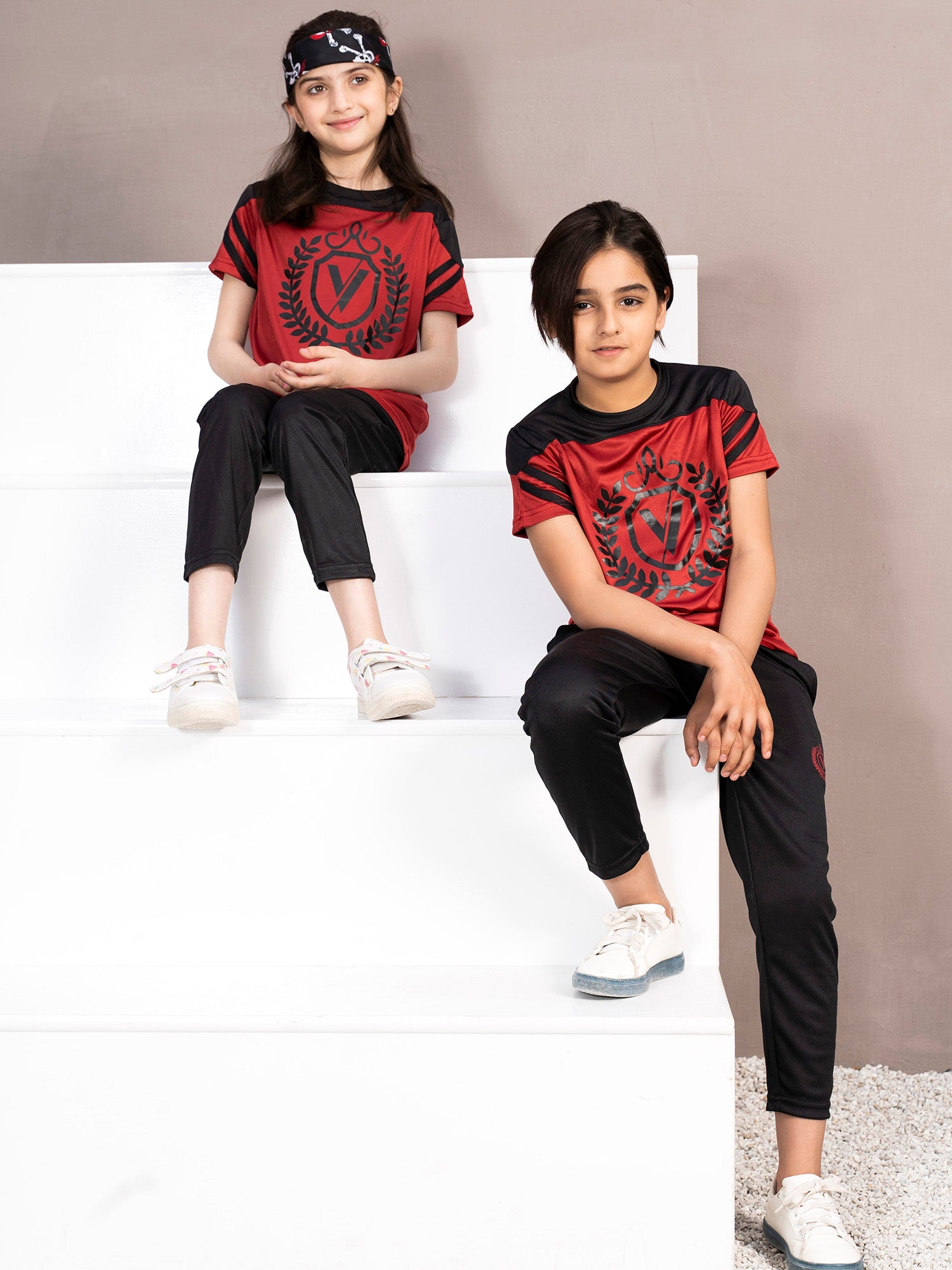 Tracksuit For Boys & Girls Poly athletic Fabric ART #VBTS08-B Red & Black