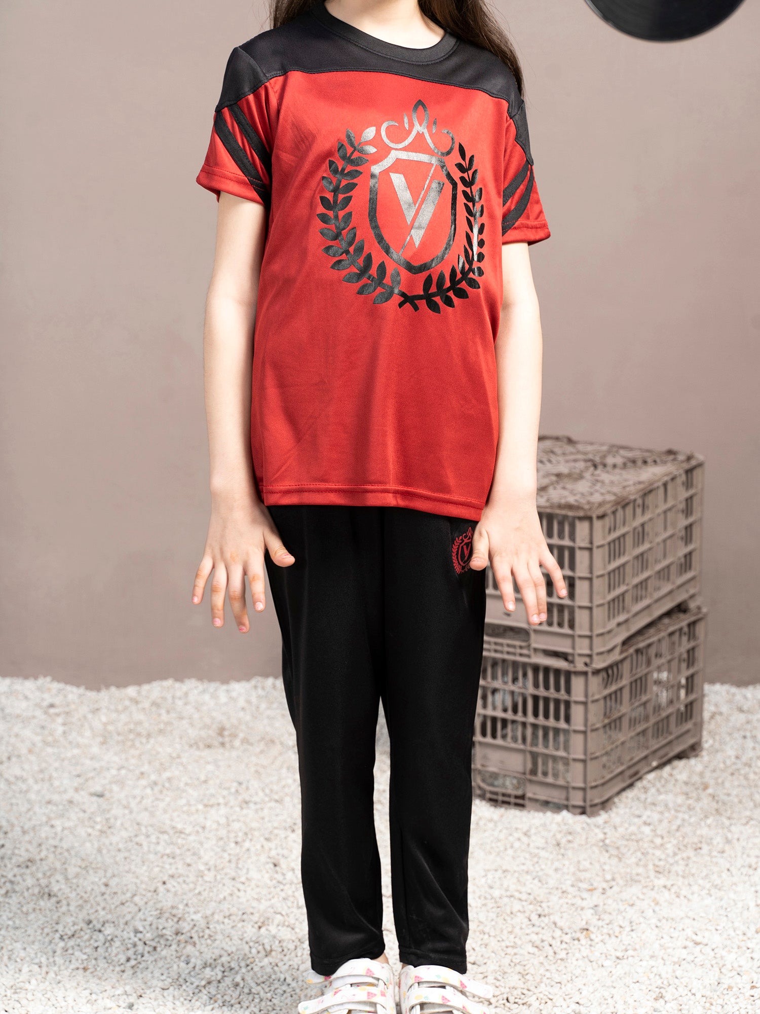 Tracksuit For Boys & Girls Poly athletic Fabric ART #VBTS08-B Red & Black