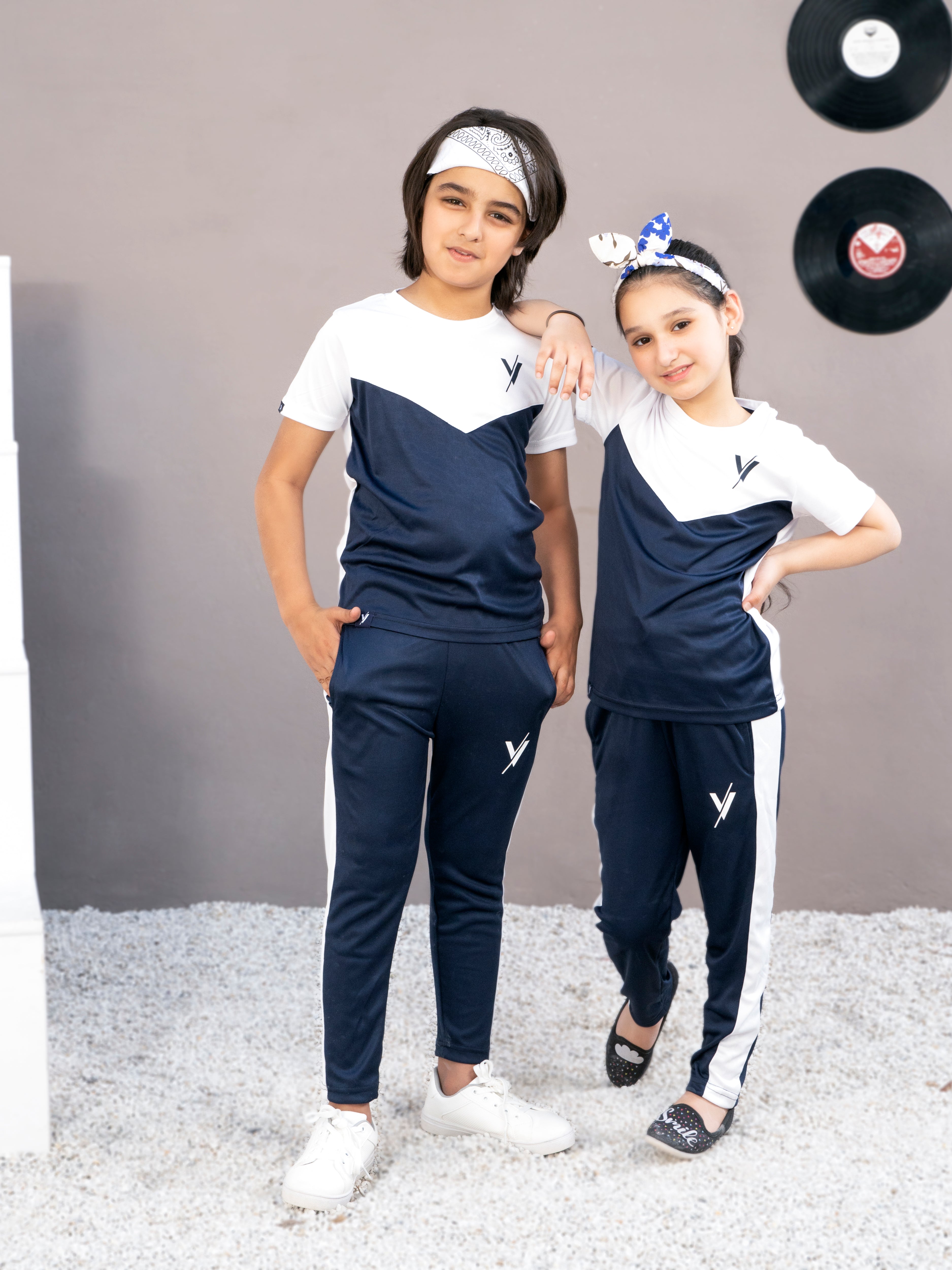Tracksuit For Boys & Girls Poly athletic Fabric VBTS012-C White And Navy