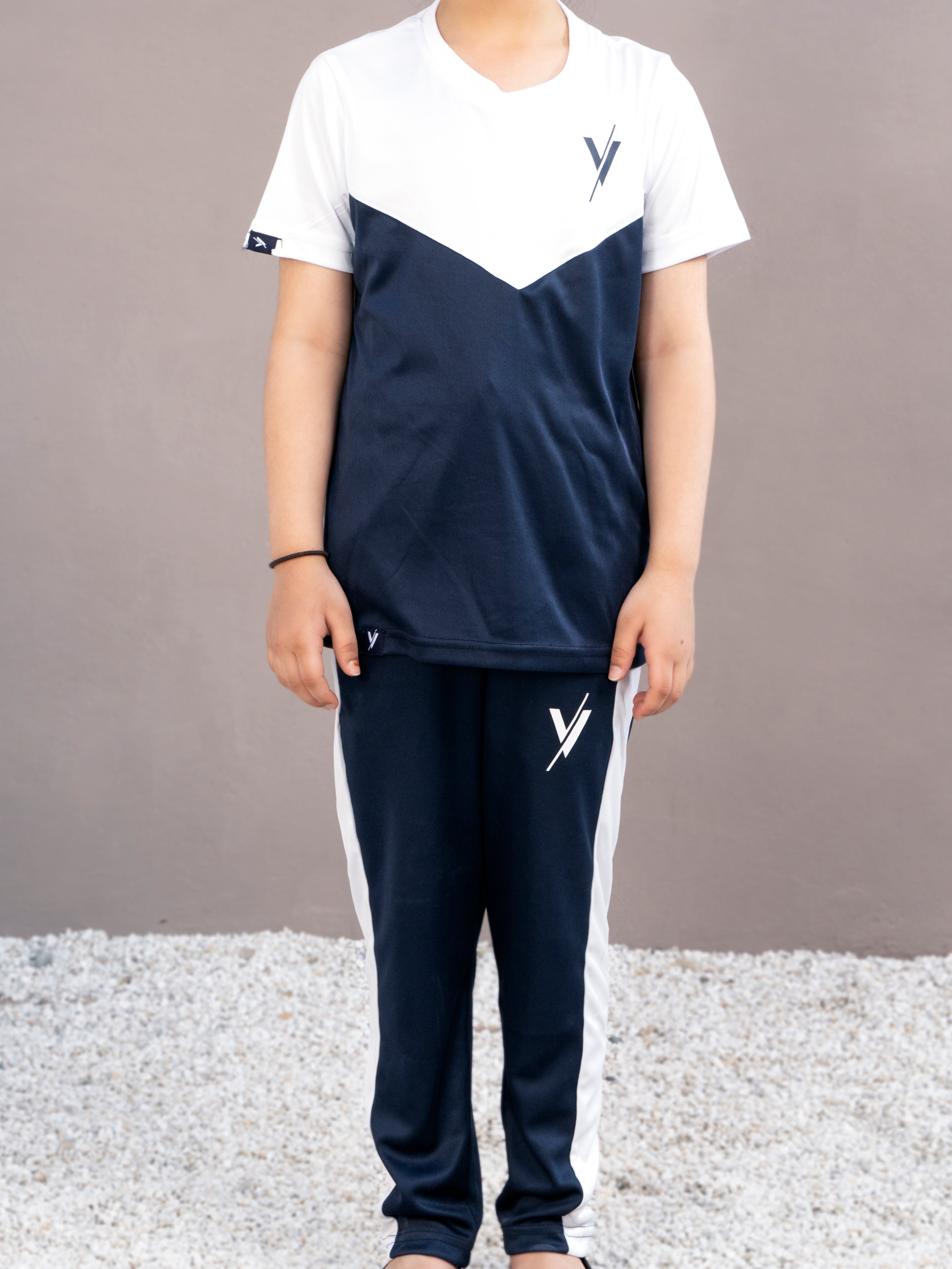 Tracksuit For Boys & Girls Poly athletic Fabric VBTS012-C White And Navy