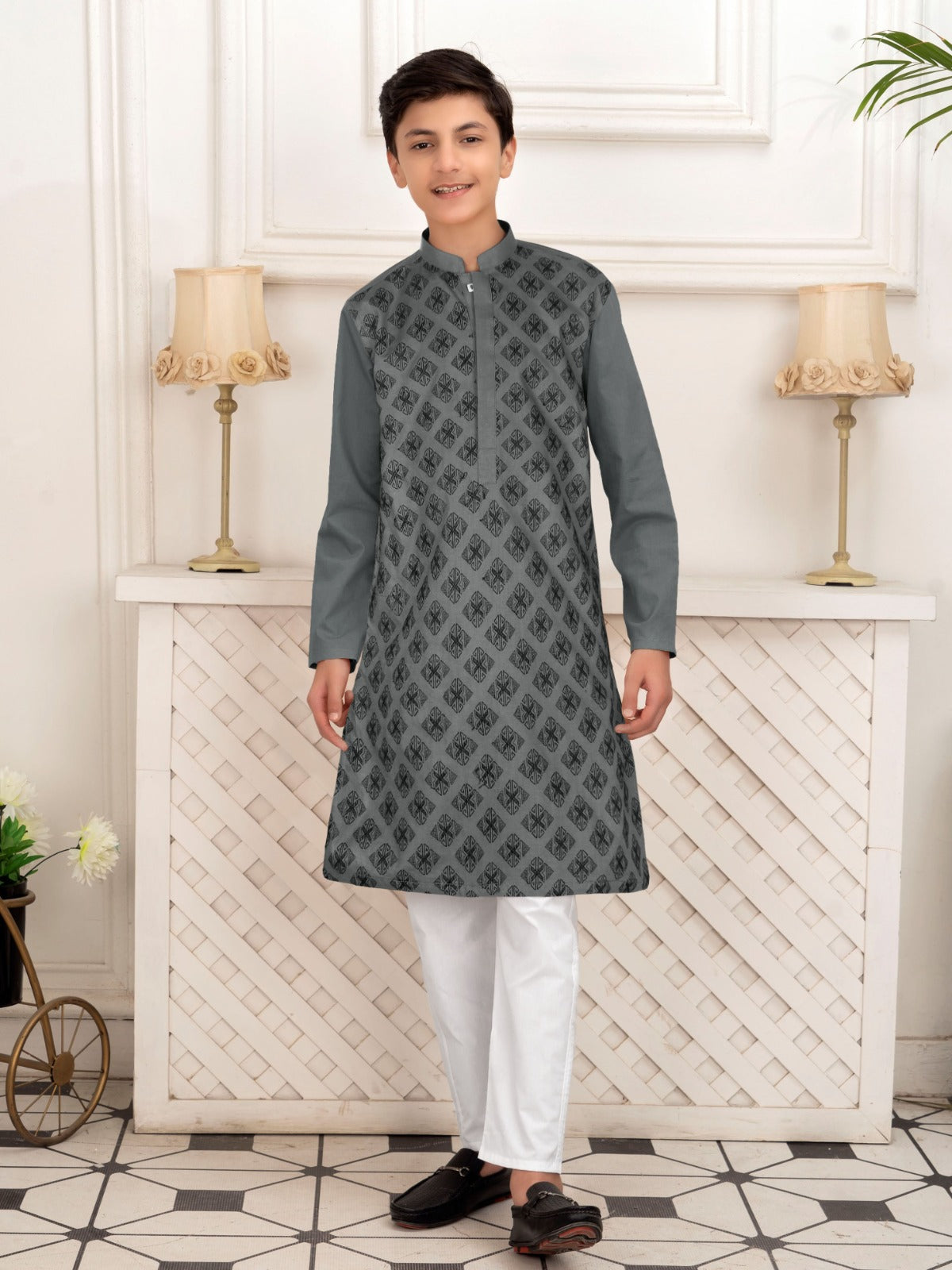 Boys Embroidered Kurta ART VB141 Malaysian Grey