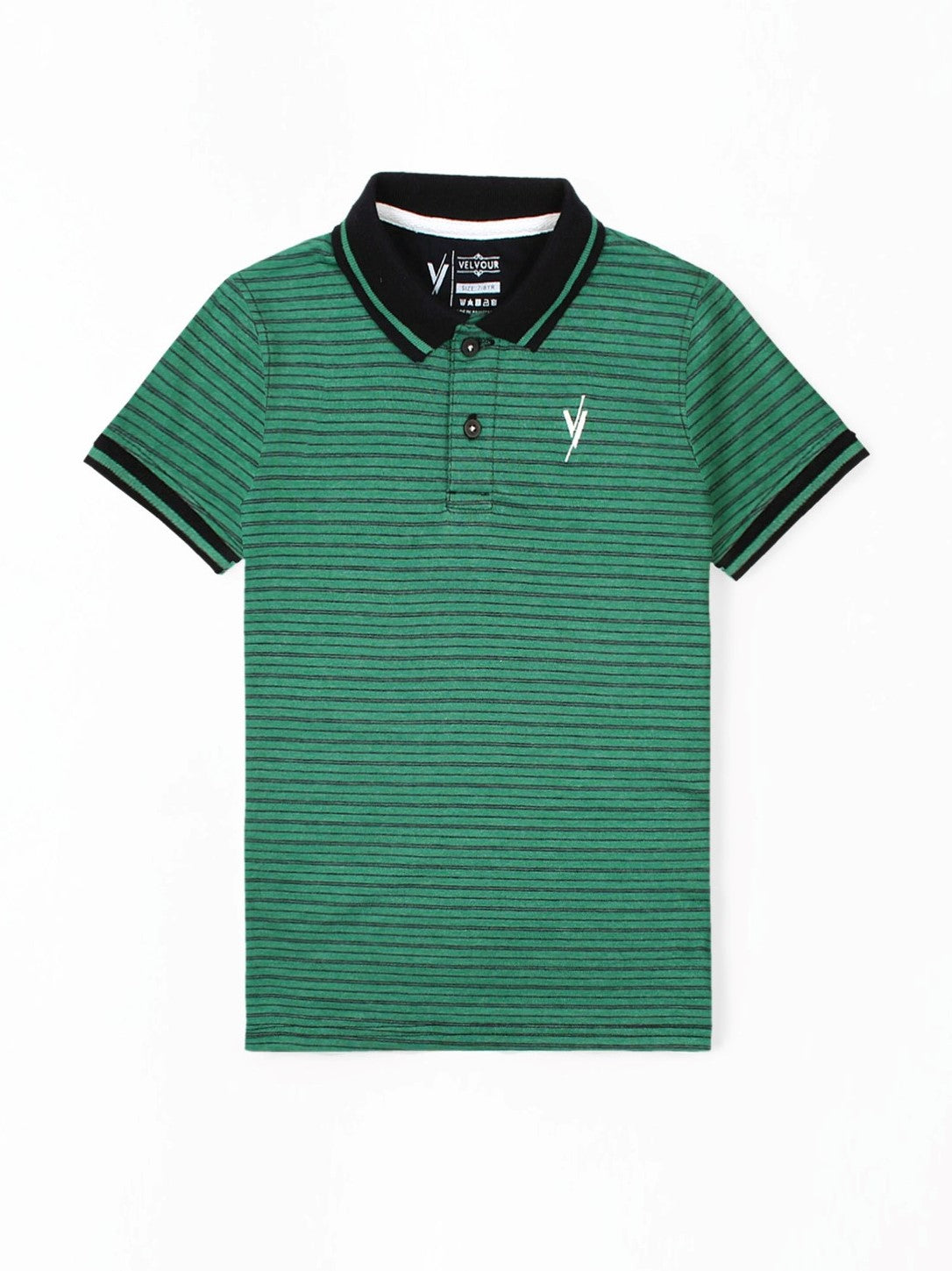 Black Collar Polo Shirt For Boys Green