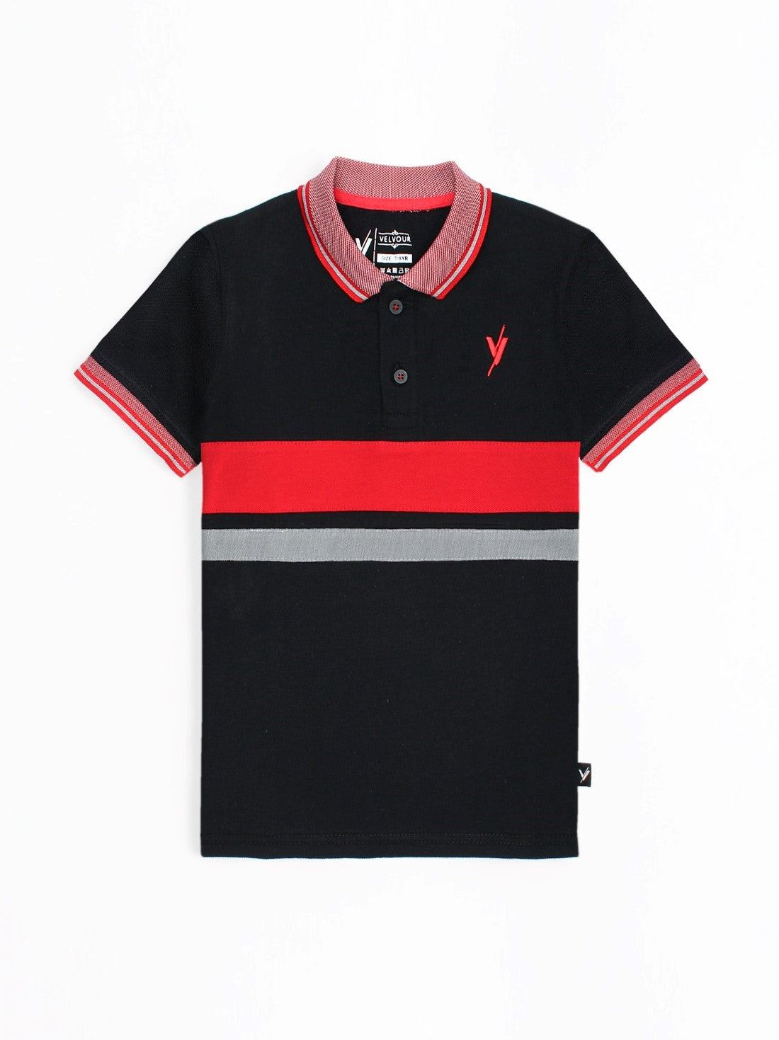 Red Tipping Collar Polo Shirt For Boys Black And Red