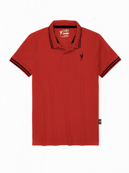 Tipping Collar Polo Shirt For Mens Plain Red