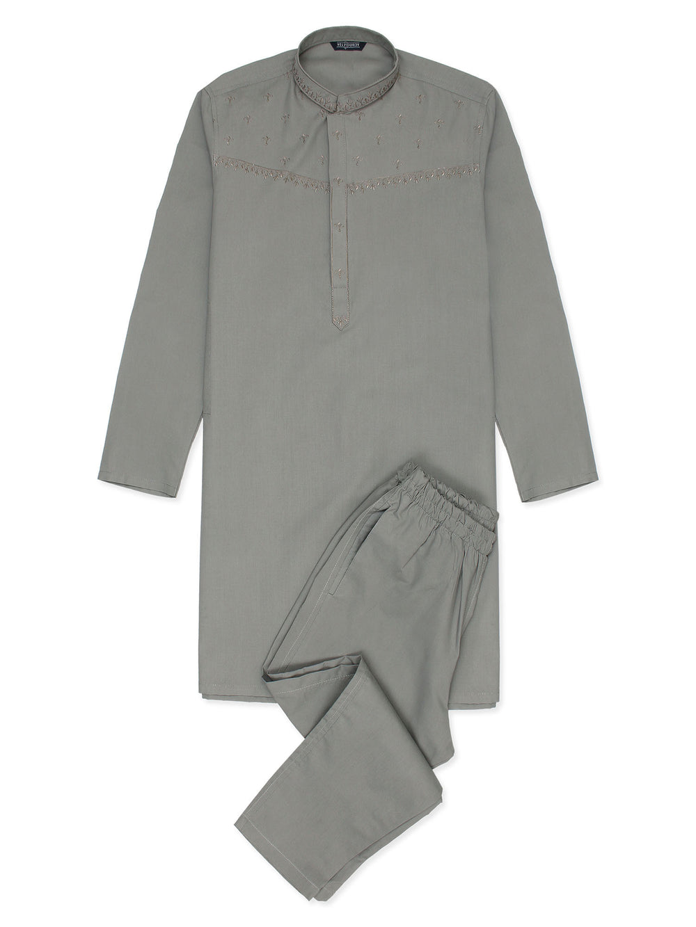 Boys Light Grey Embroidered Kurta Shalwar – 2 Piece Traditional Set main image 0
