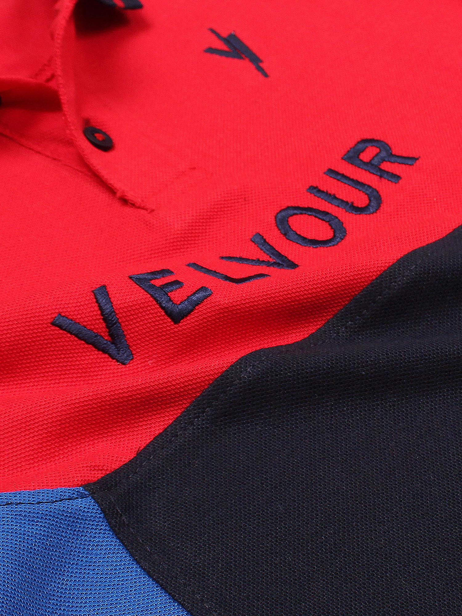 Tipping Collar Boys Polo Shirt Velvour Embroidered  Red And Navy