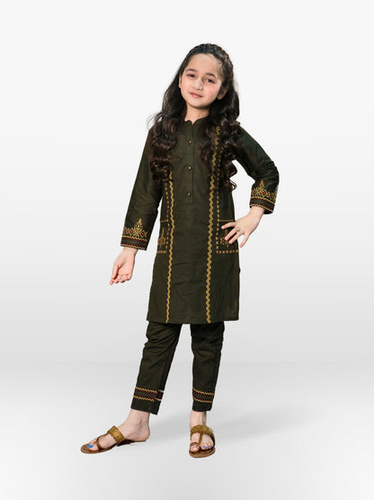 Girls Summer 2Pcs Suit  VG70-A Olive