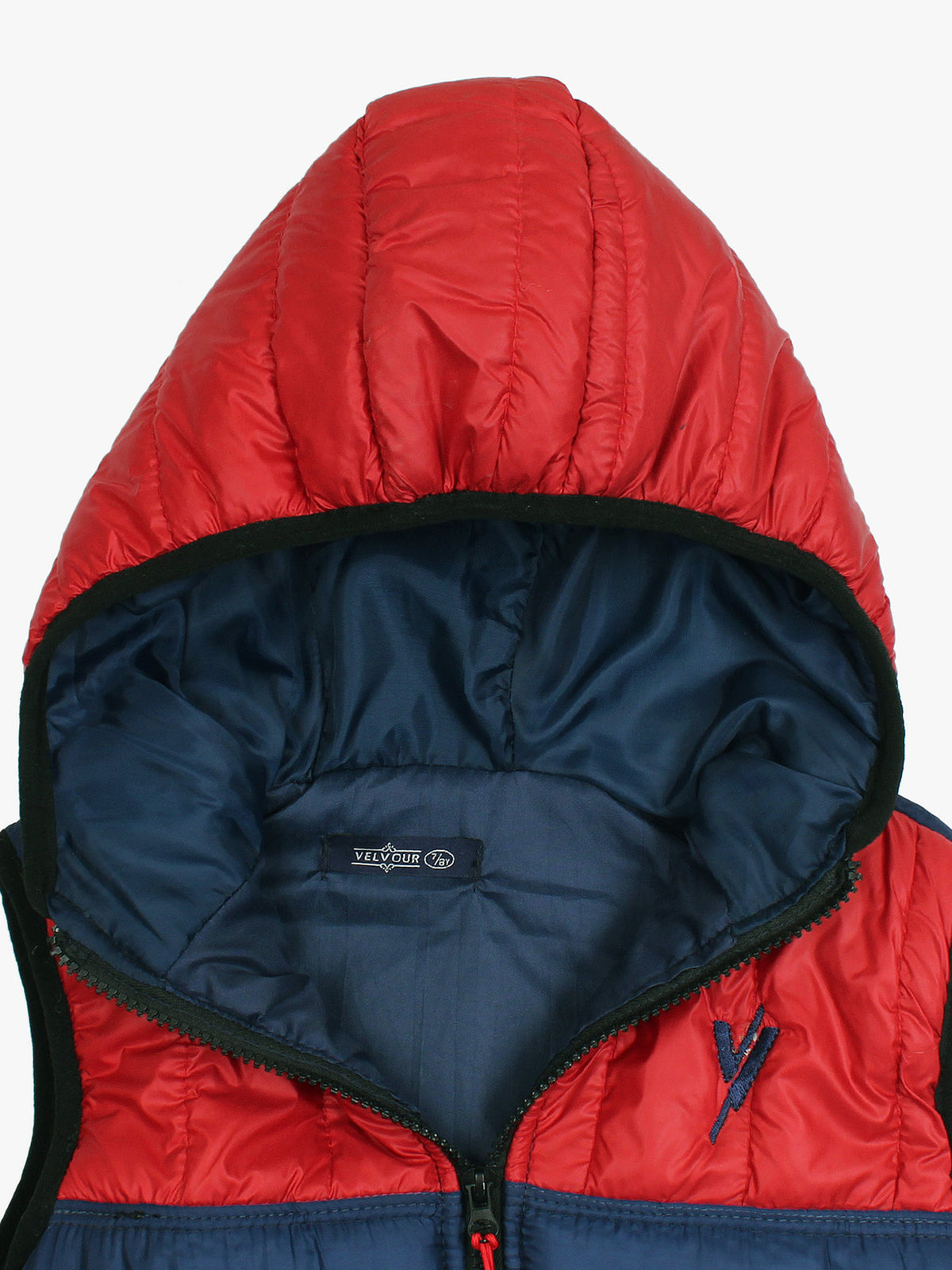Sleeveless Hooded Puffer For Boys & Girls VJ06-A Red/Navy