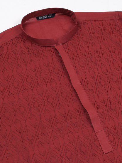 Velvour Boys Embroidered Kurta Maroon VB158
