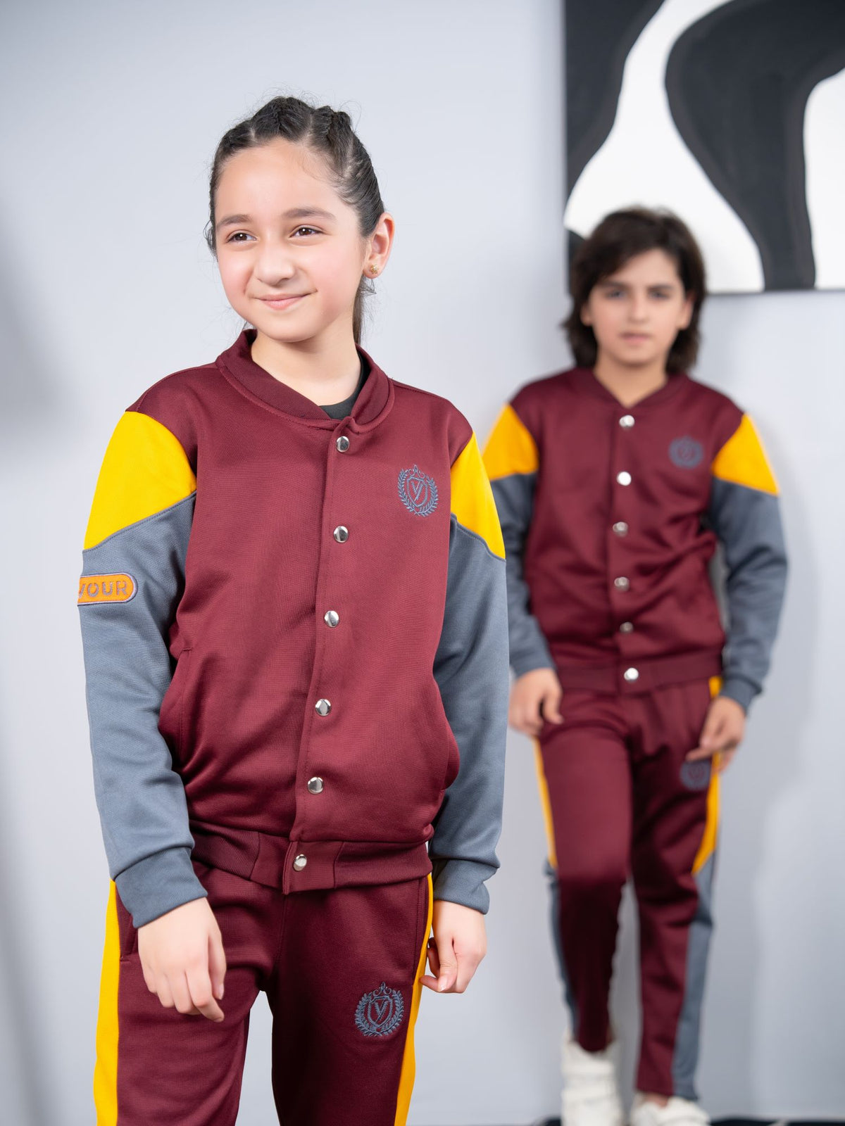 Mock Neck Tracksuit For Boys & Girls, Fleece #VWT24-B