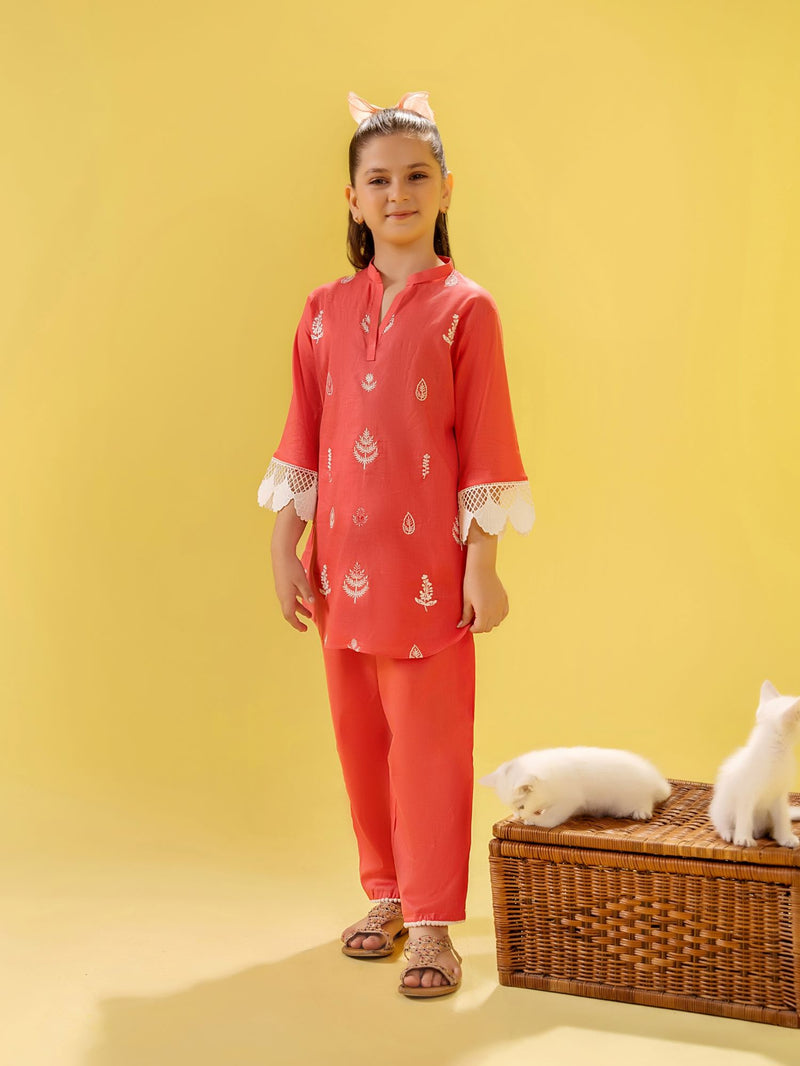 Girls Summer 2Pcs Embroidered Suit VG146-A