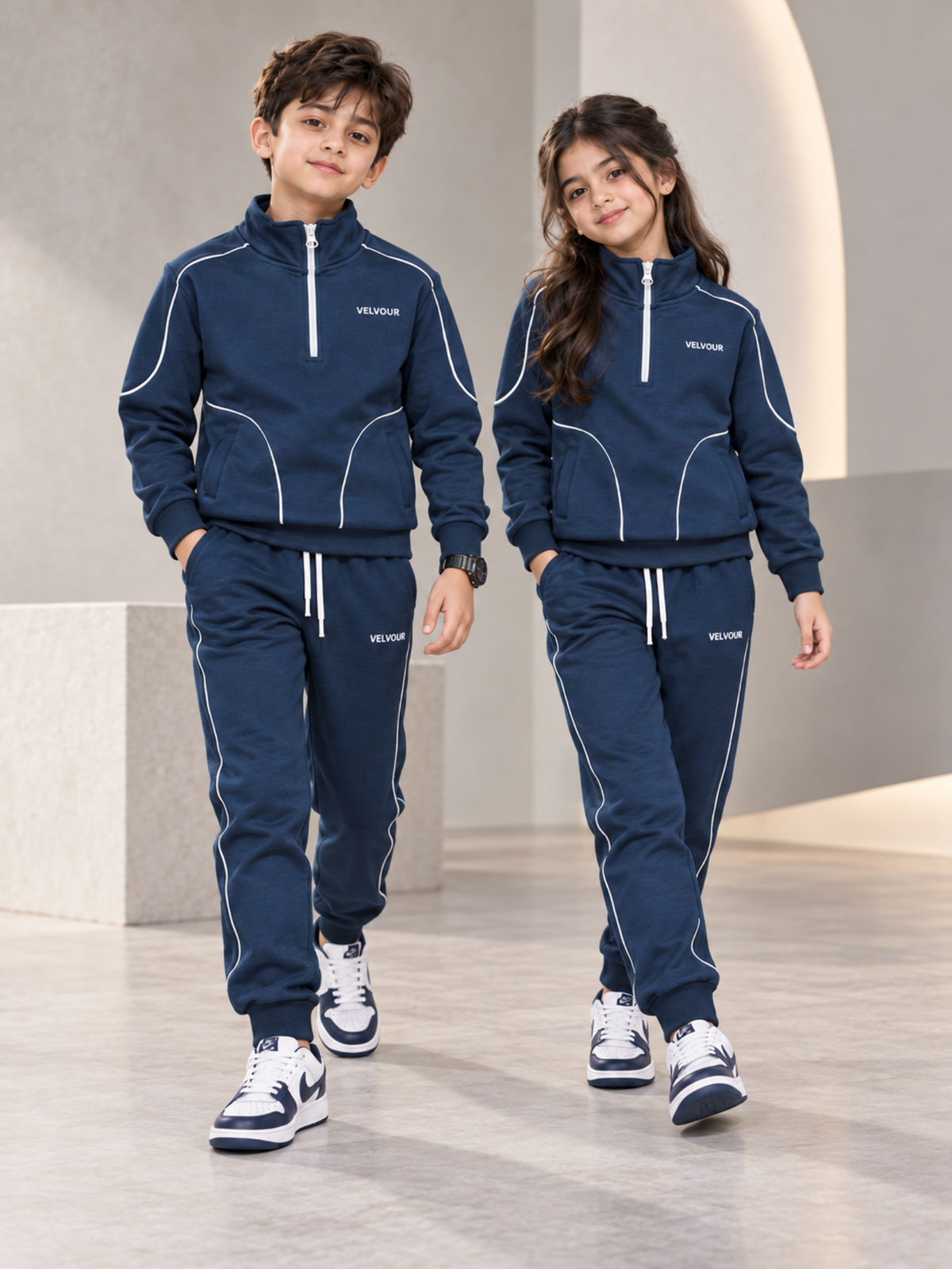 Mock Neck Tracksuit For Boys & Girls Fleece #VWT11-D