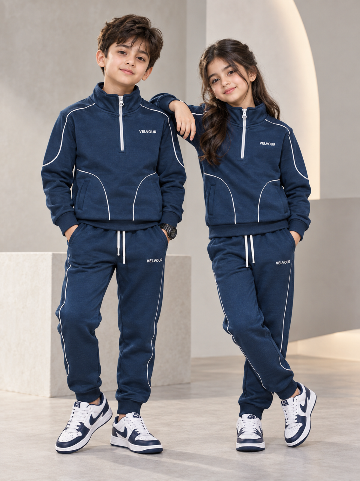 Mock Neck Tracksuit For Boys & Girls Fleece #VWT11-D
