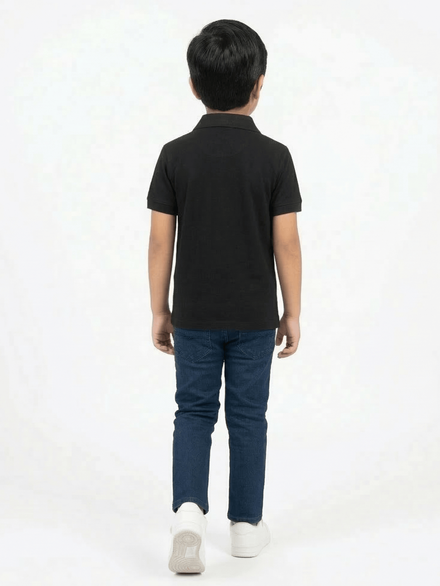 Boys Black Striped Zip Polo Shirt VP23-B