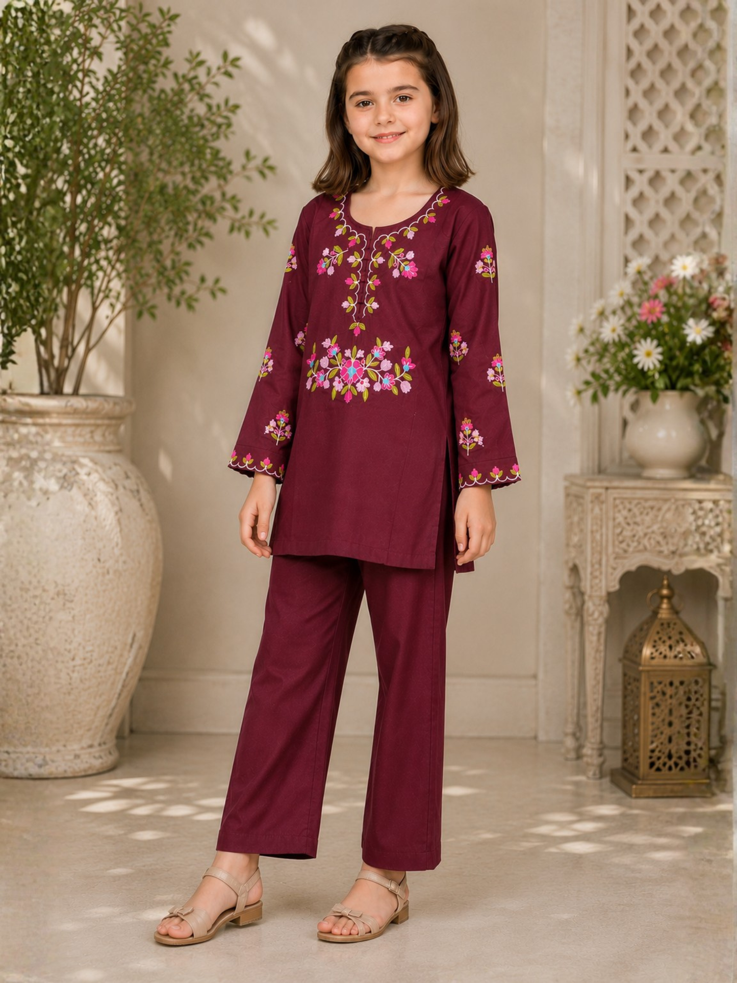 Embroidered Girls Summer 2Pcs Suit VG223-B
