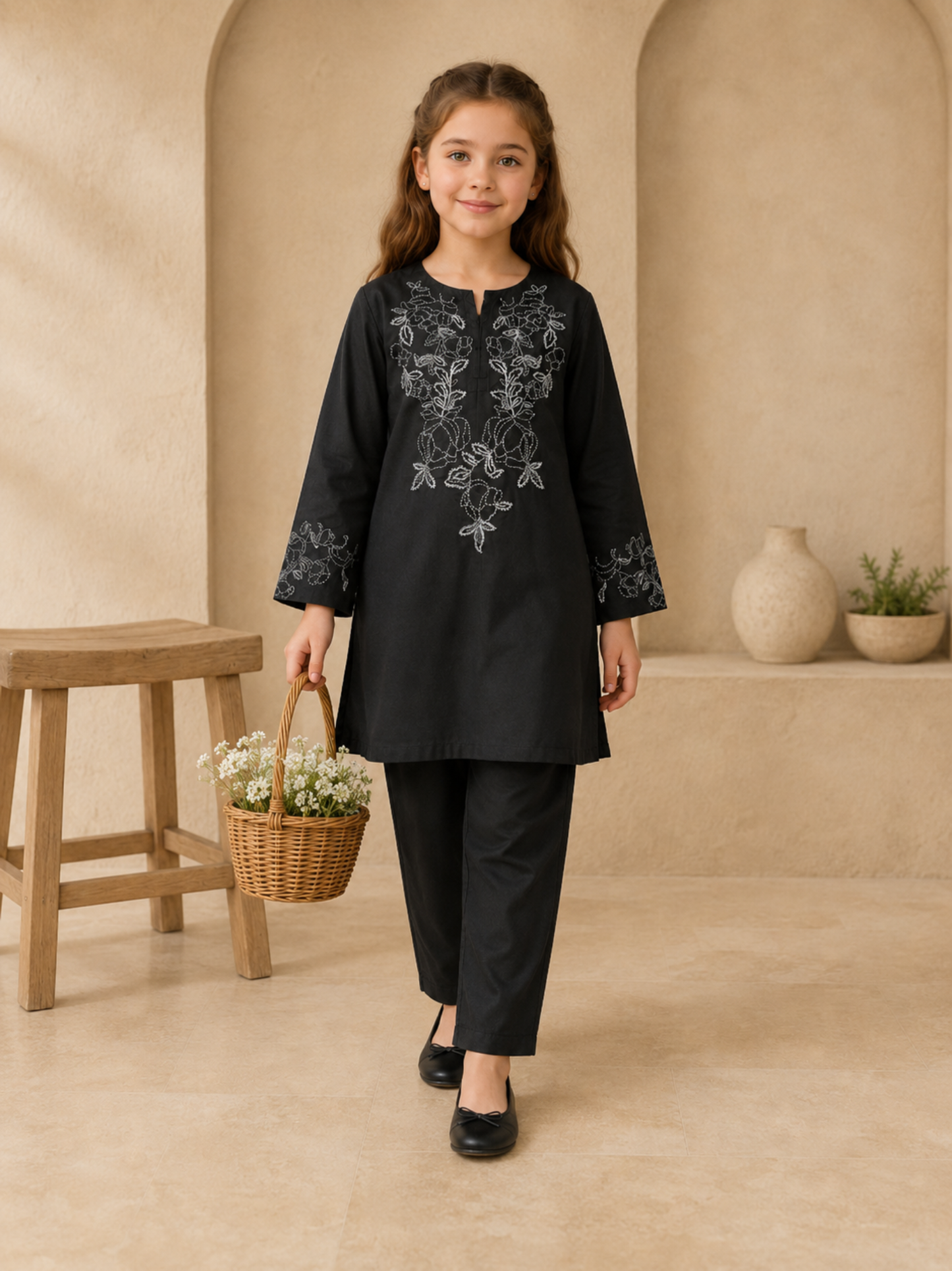 Embroidered Girls Summer 2Pcs Suit VG227-B