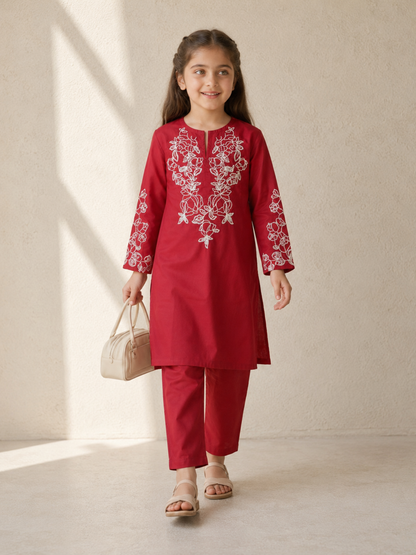 Embroidered Girls Summer 2Pcs Suit VG227-A